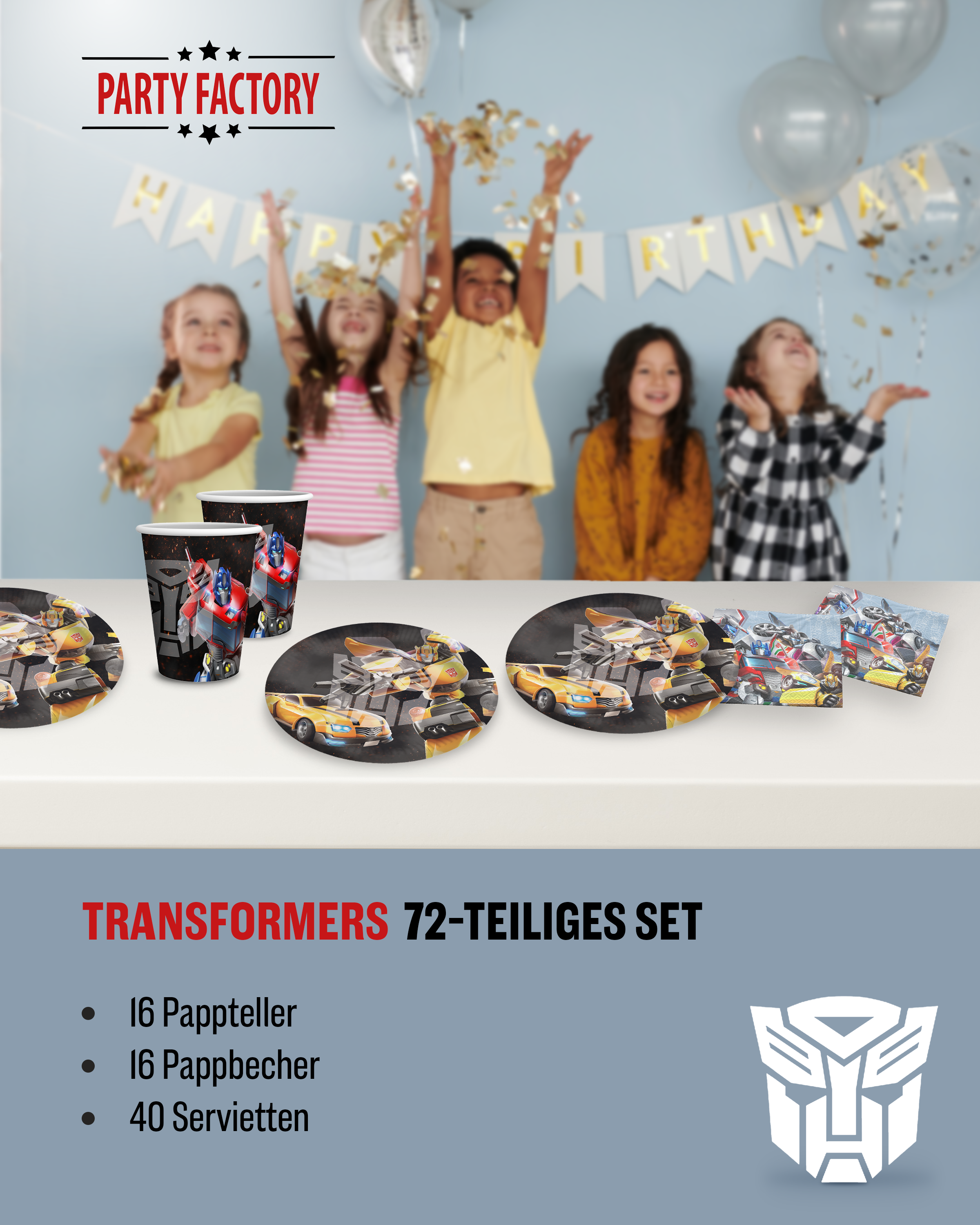 Transformers Party Set 72tlg mit doppelten Tellern Bechern und Servietten 2