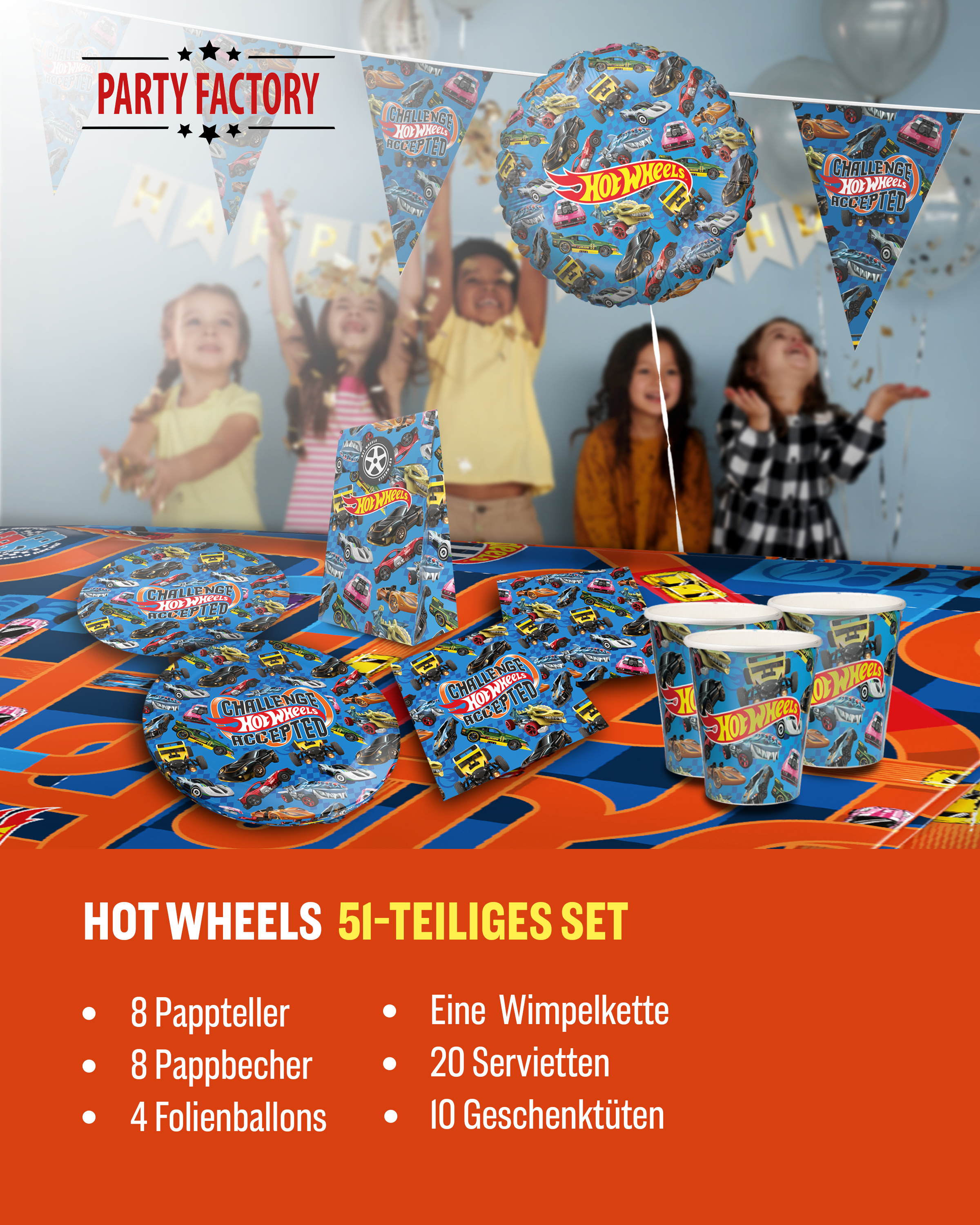 Hot Wheels 57-tlg. Party Set – Geburtstag Deko mit Folienballons Tüten 2