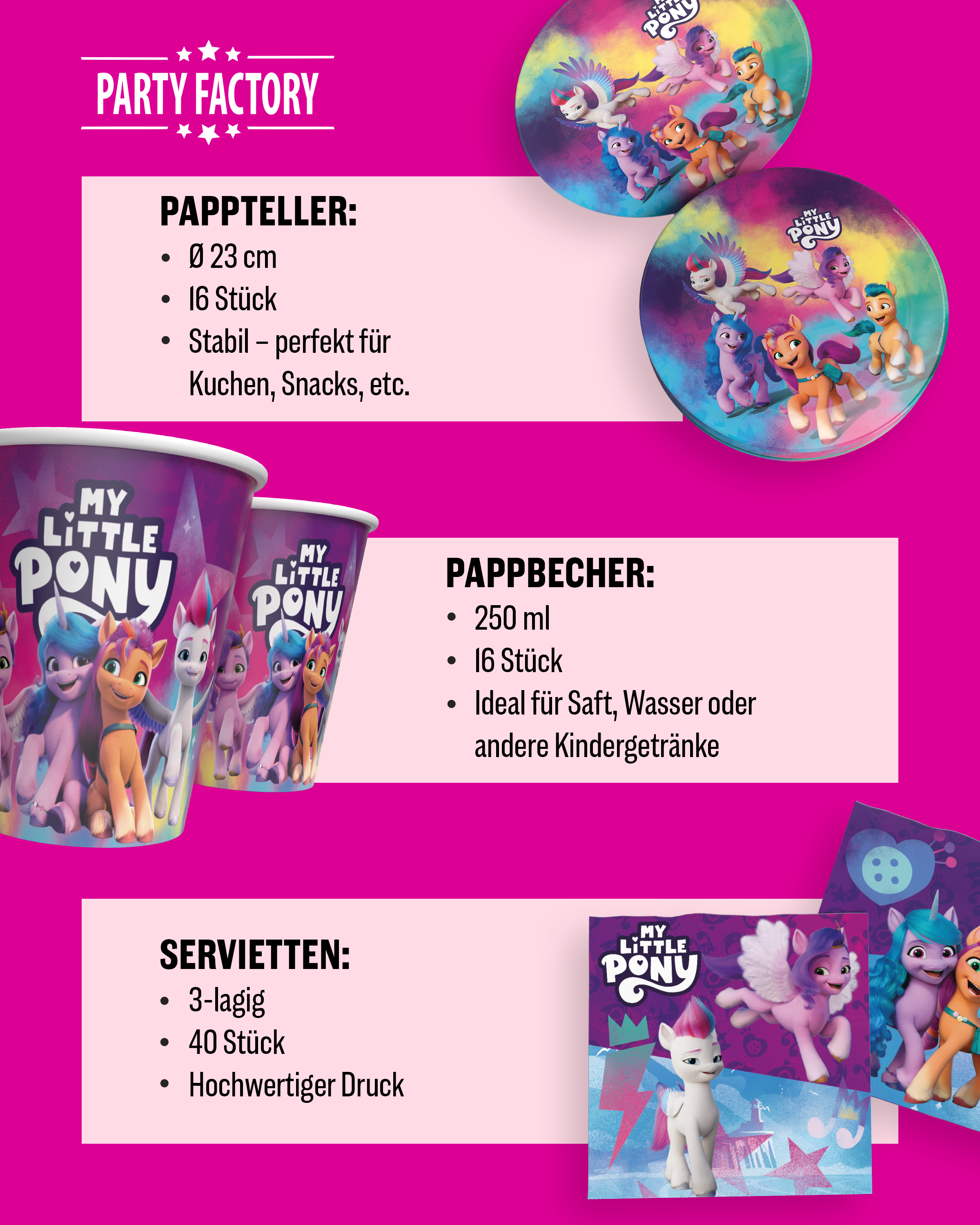 My Little Pony 72tlg Großes Party Set Teller Becher Servietten Geburtstag 4