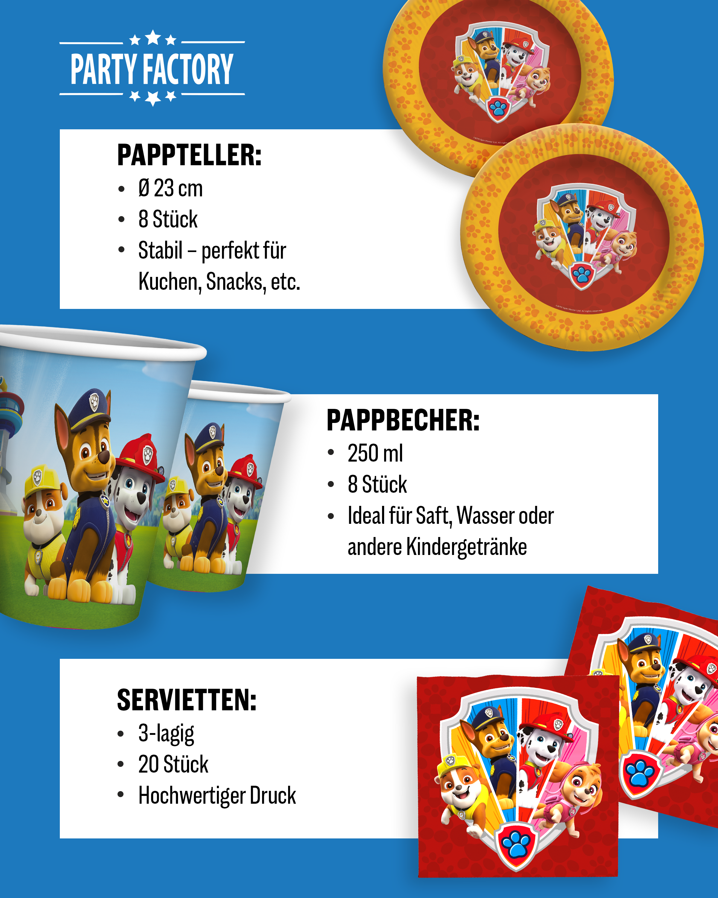 Paw Patrol Party Deko Set 36tlg mit Tellern Bechern und Servietten 4