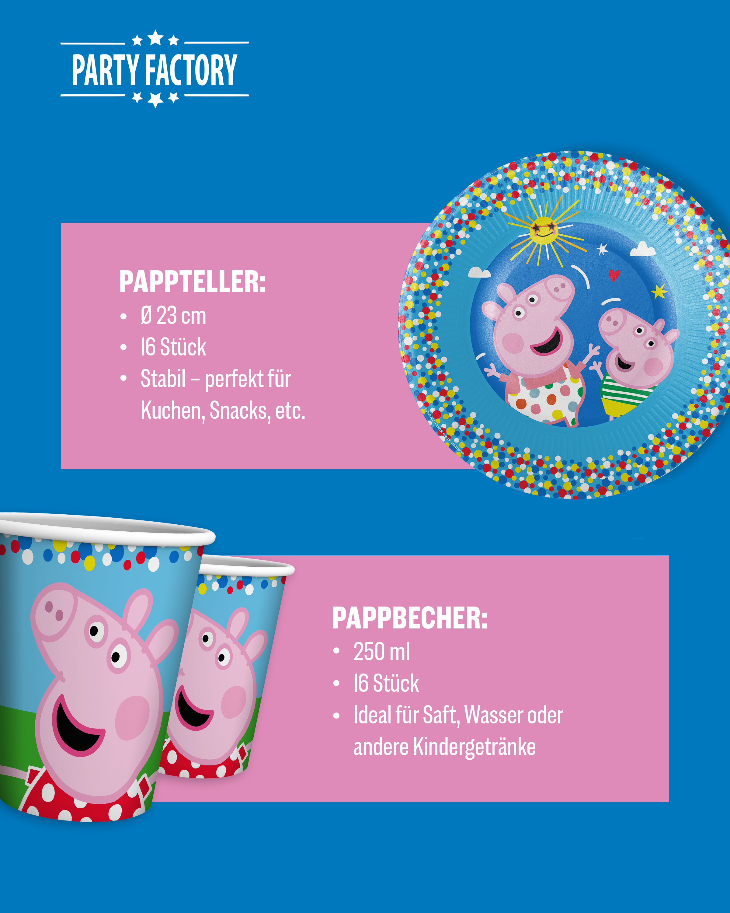 Peppa Pig Party Set 92tlg Tellern Bechern Servietten und Geschenktüten 4