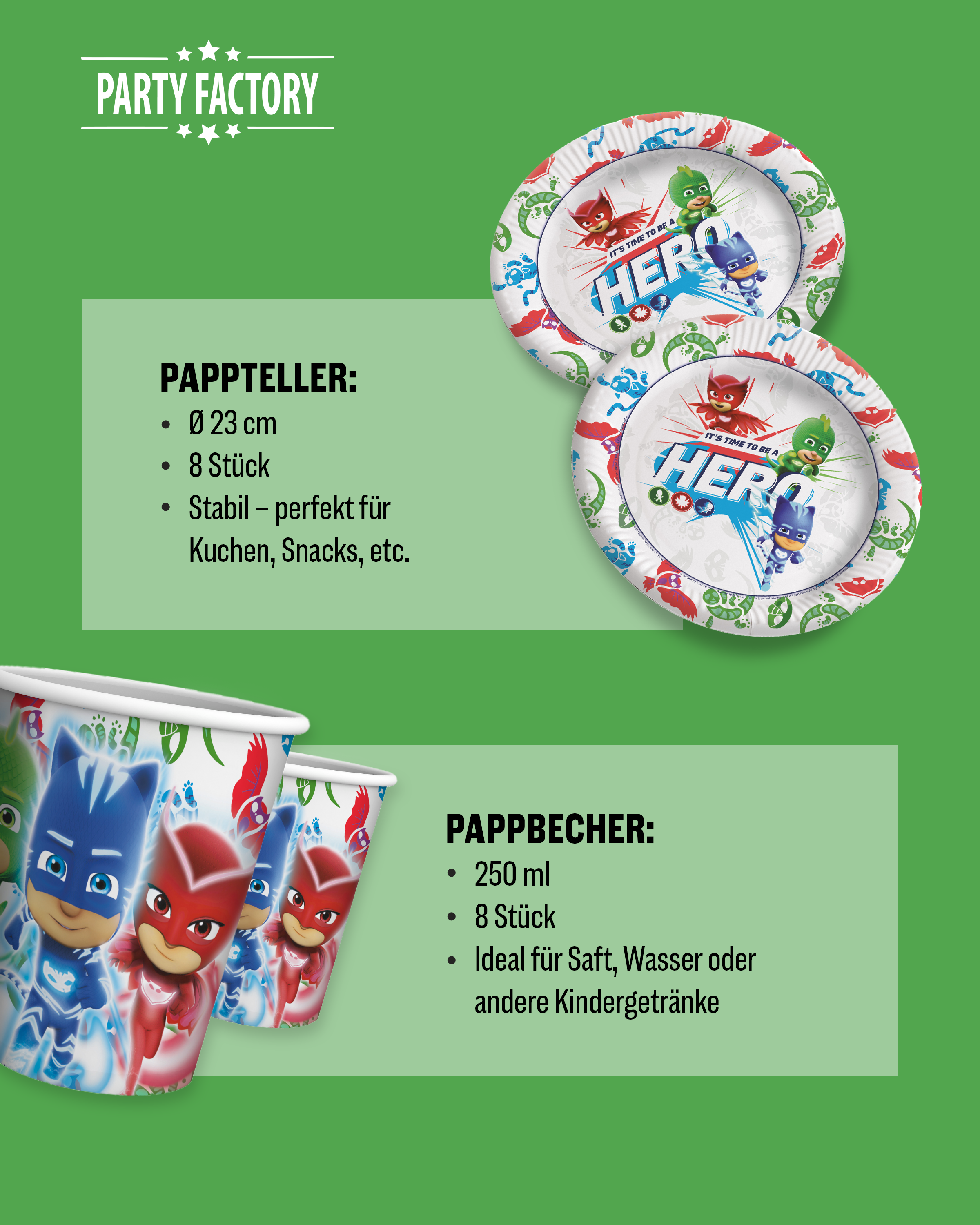 PJ Masks Party Set 37tlg mit Tellern Bechern Servietten und Geschenktüten 4