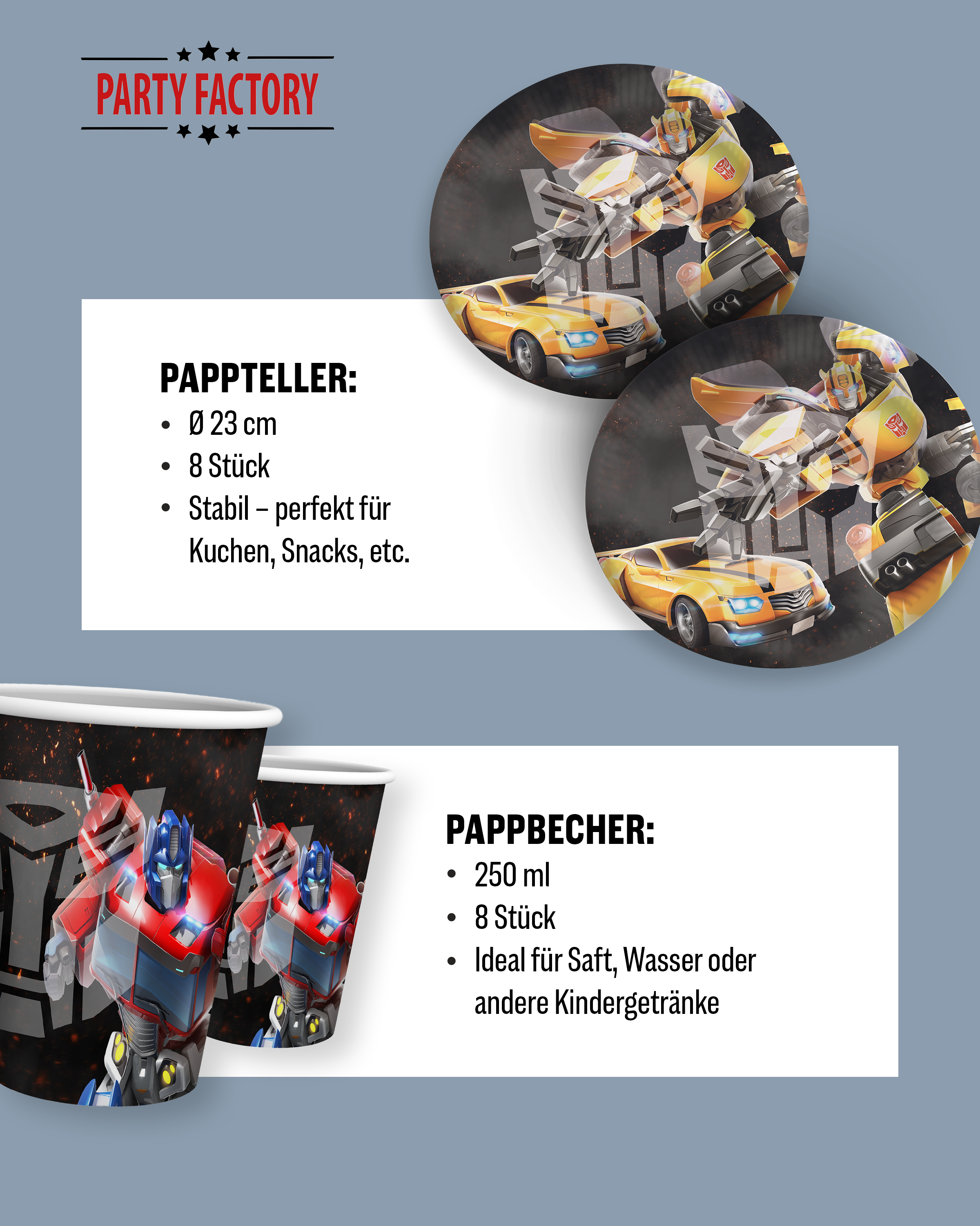 Transformers Party Set 37tlg mit Wimpelkette Tellern Bechern und Servietten 4
