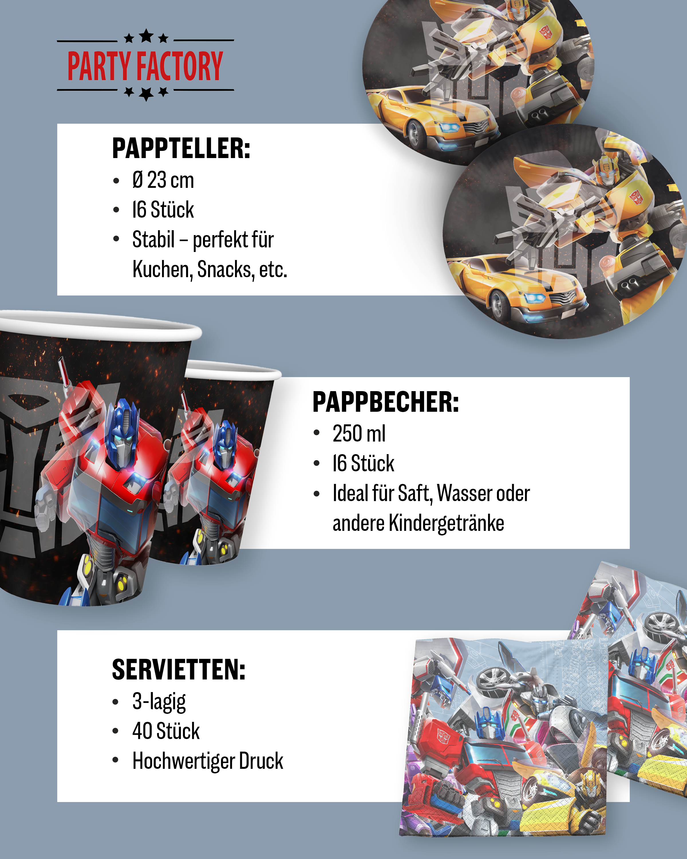 Transformers Party Set 72tlg mit doppelten Tellern Bechern und Servietten 4