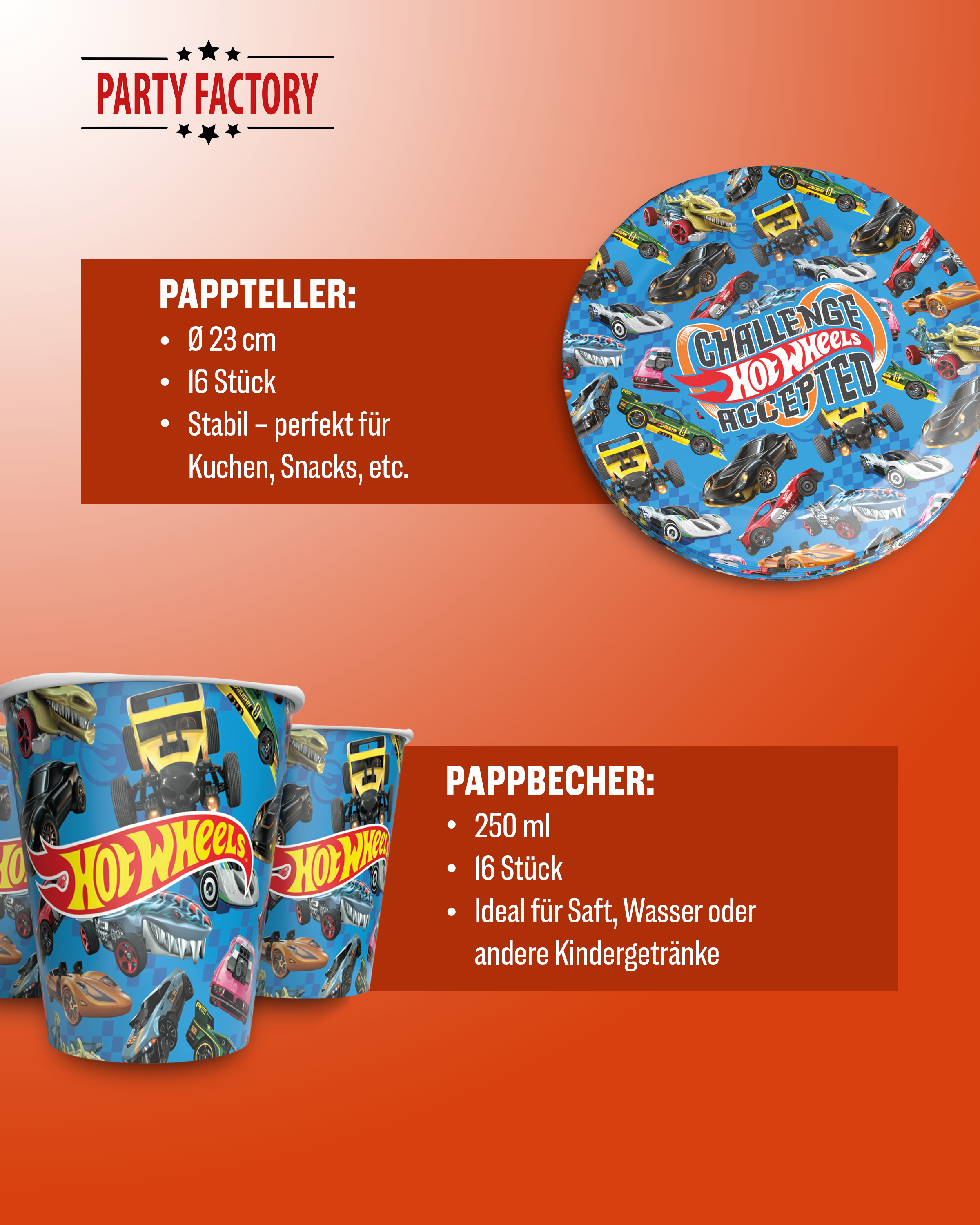 Hot Wheels 72-tlg. Party Set – Geburtstag Deko mit Bechern Tellern Servietten 4