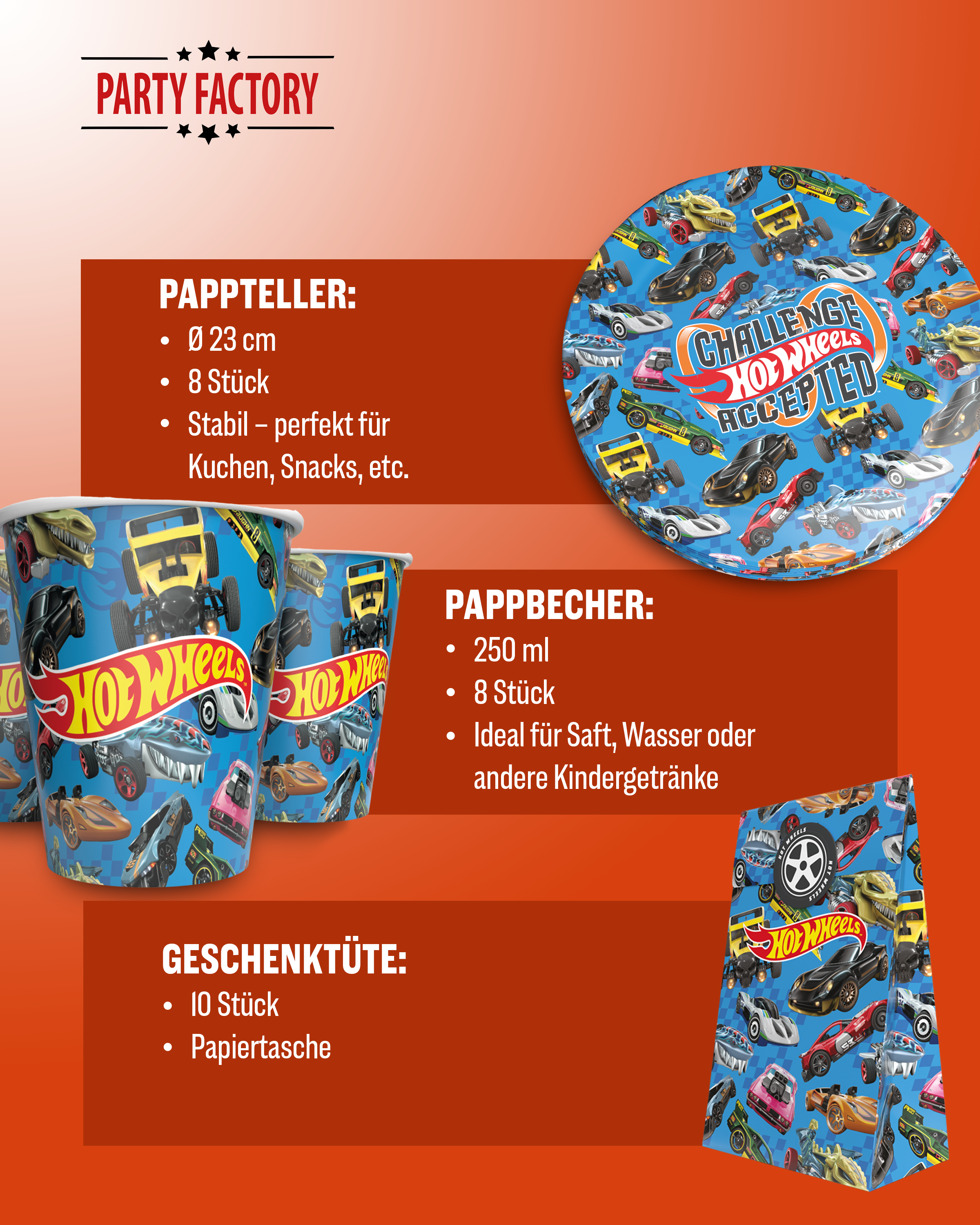 Hot Wheels 57-tlg. Party Set – Geburtstag Deko mit Folienballons Tüten 4
