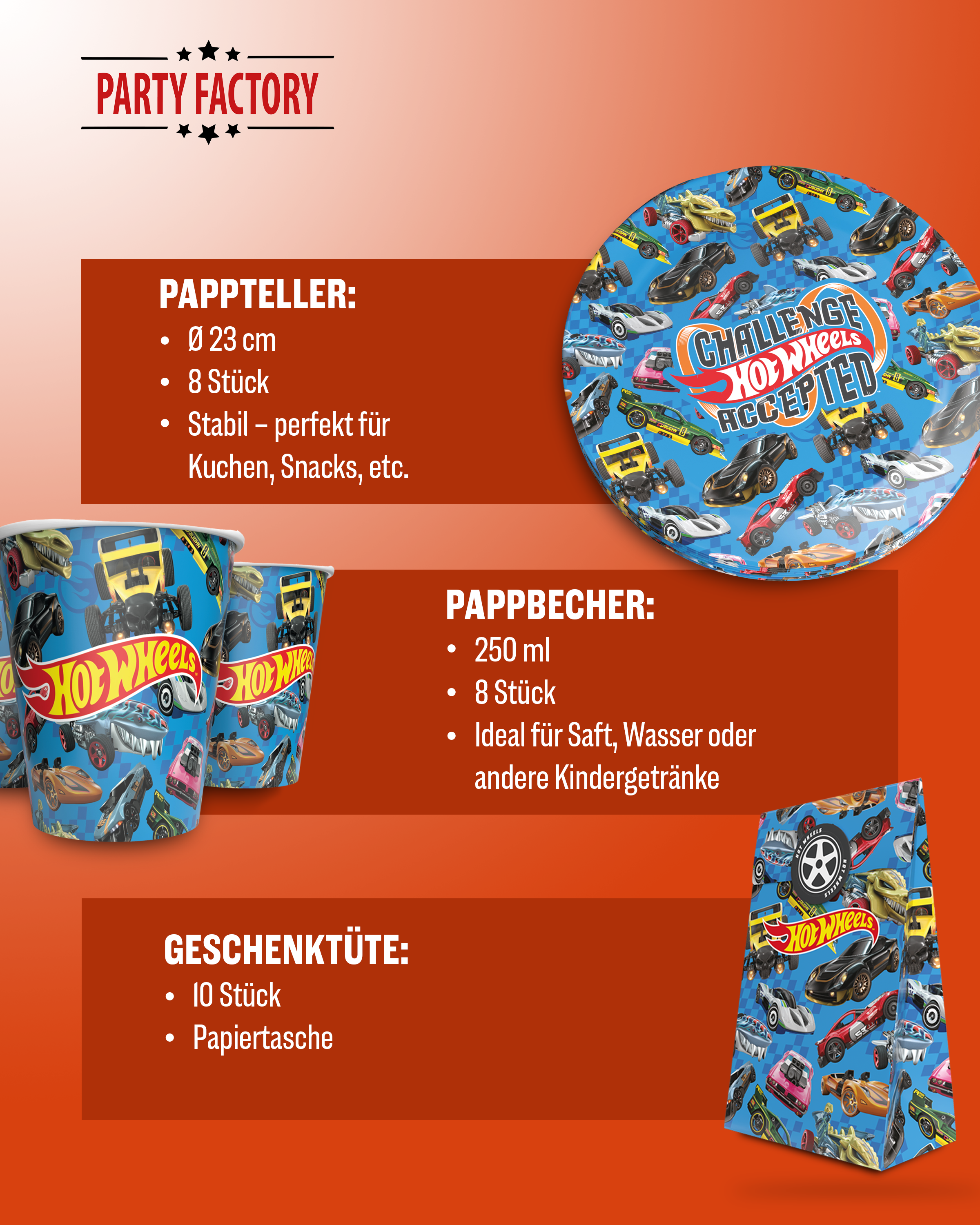 Hot Wheels 52-tlg. Party Set – Geburtstag Deko mit Folienballons Tüten 3
