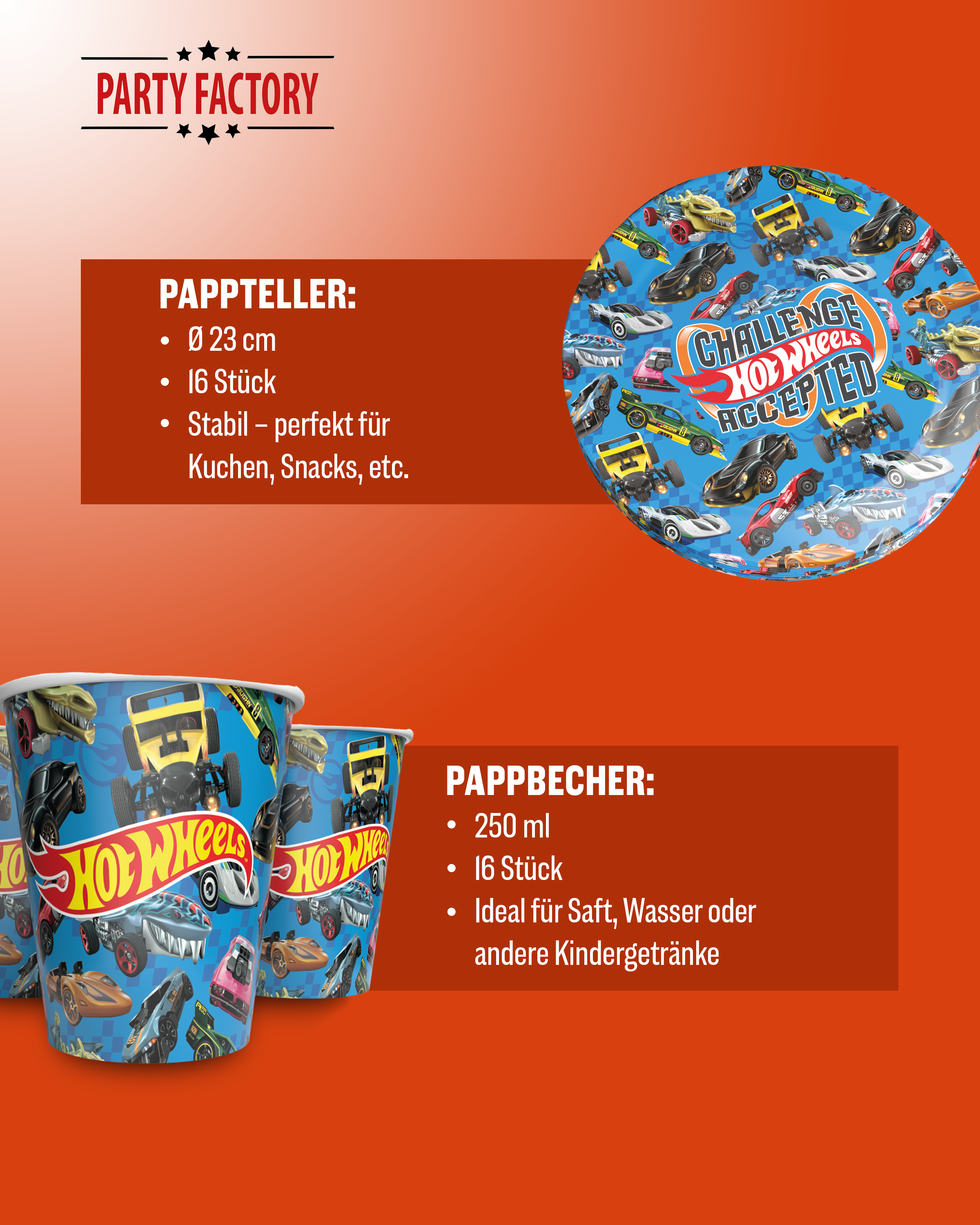 Hot Wheels 92-tlg. Party Set – Geburtstag Deko mit Bechern Tellern Tüten 4