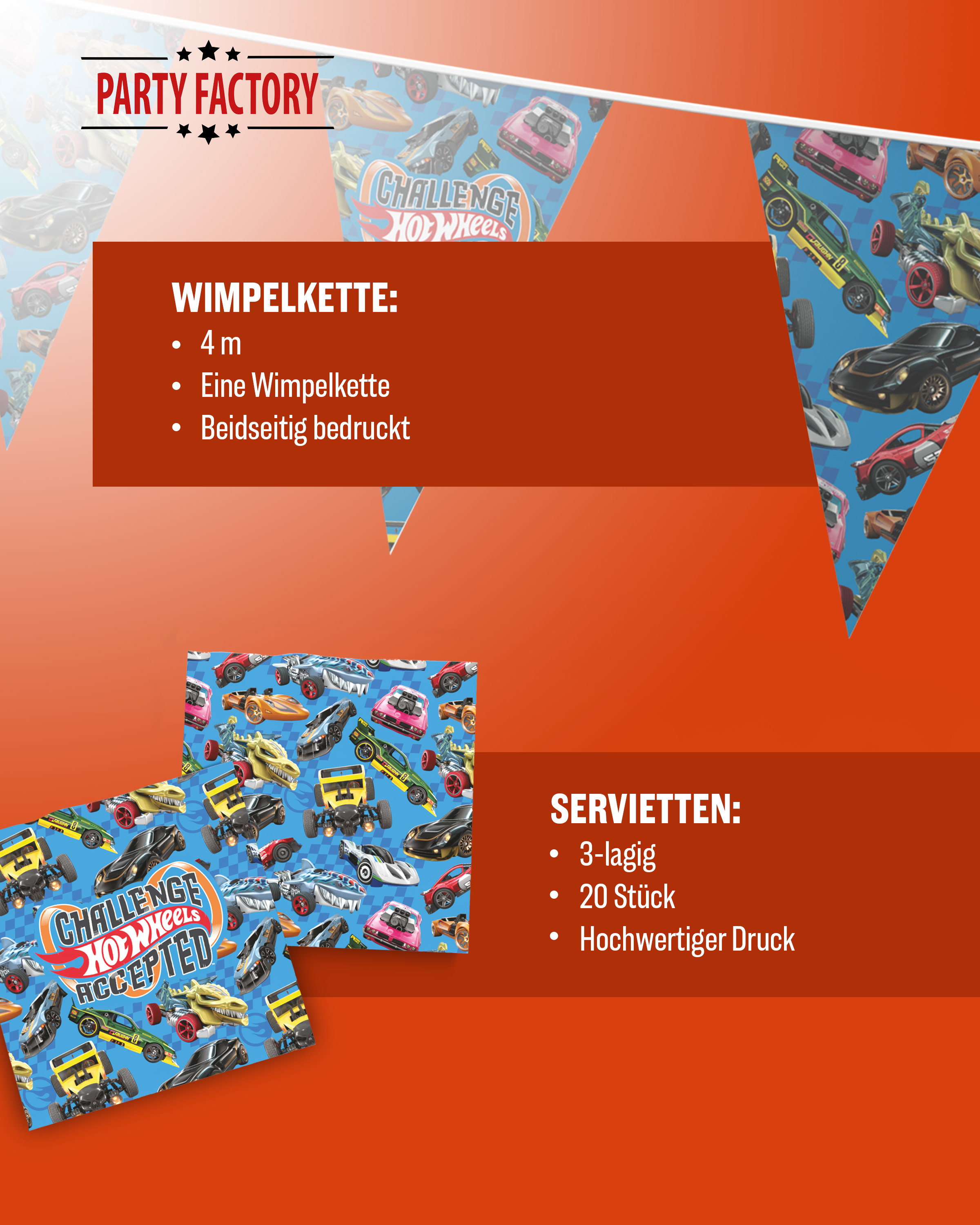 Hot Wheels 37-tlg. Party Set – Geburtstag Deko mit Bechern Tellern Wimpel 5