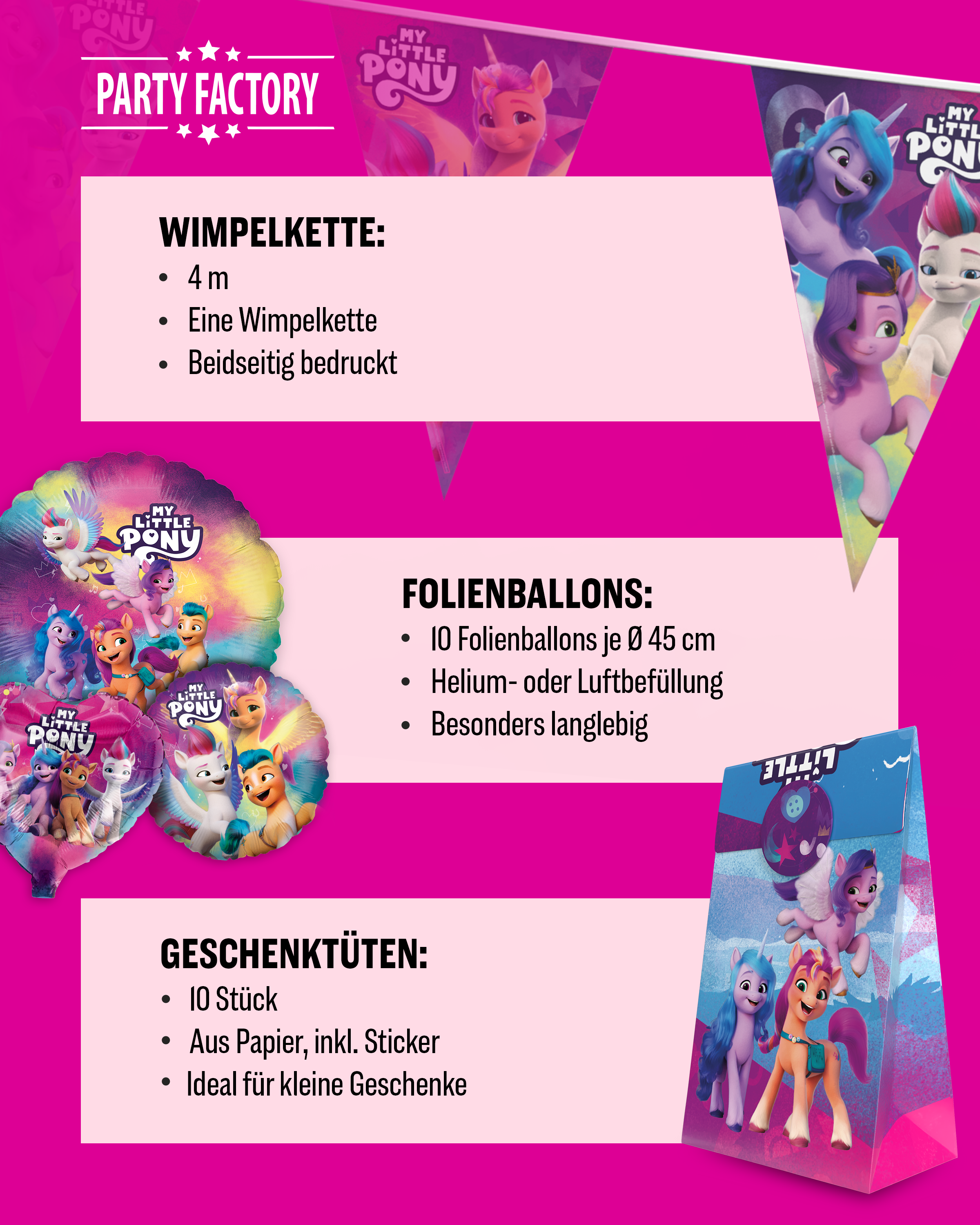 My Little Pony Party Set 57tlg Teller Becher Servietten Wimpel Ballons Tüten 5