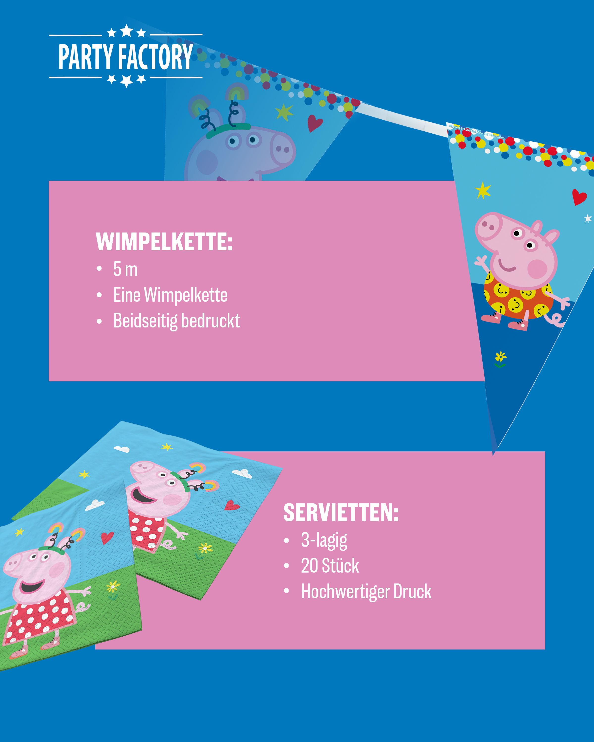 Peppa Pig Party Set 37tlg mit Wimpelkette Tellern Bechern und Servietten 5