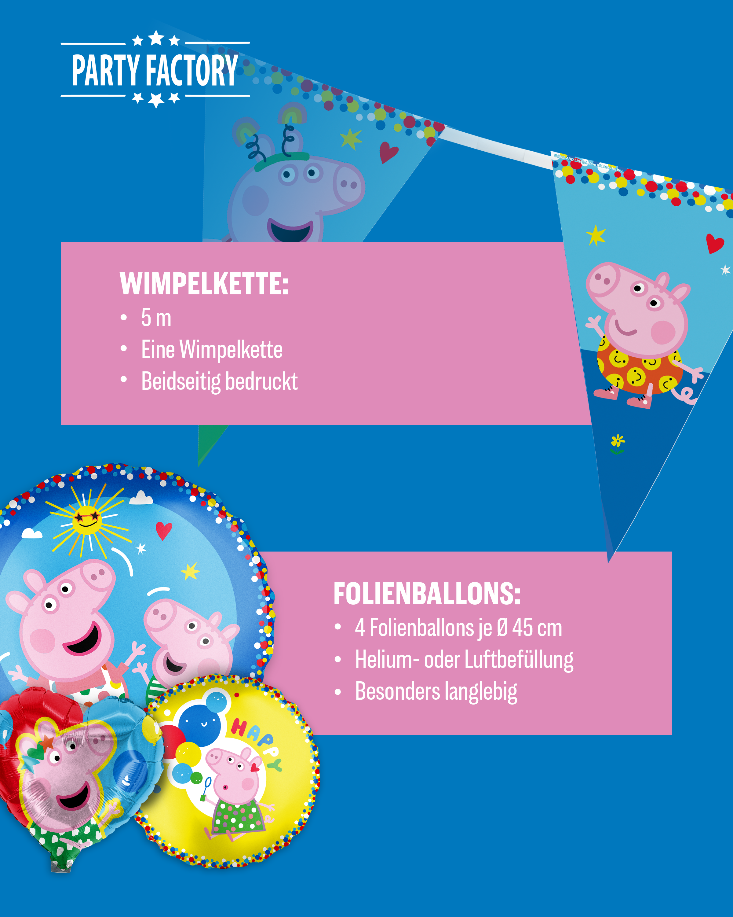Peppa Pig Party Set 41tlg Wimpelkette Teller Becher Servietten Ballons 5