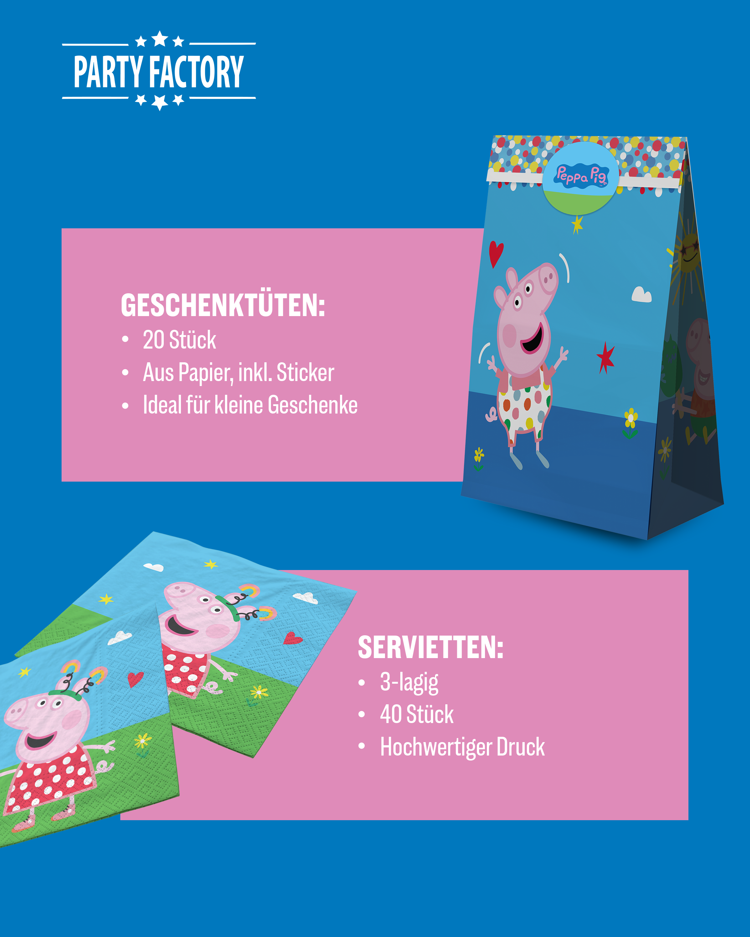 Peppa Pig Party Set 92tlg Tellern Bechern Servietten und Geschenktüten 5