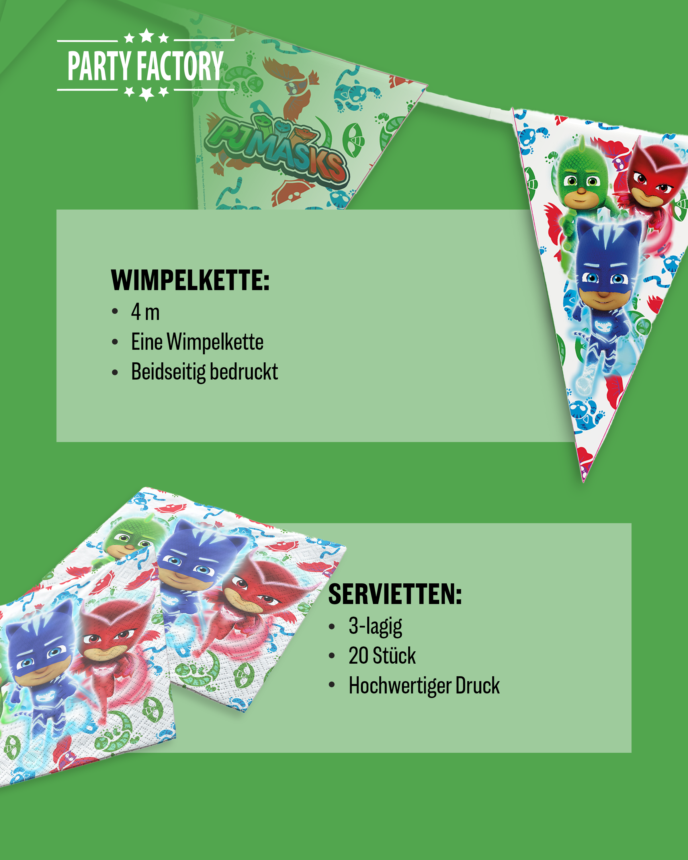 PJ Masks Party Set 37tlg mit Tellern Bechern Servietten und Geschenktüten 5