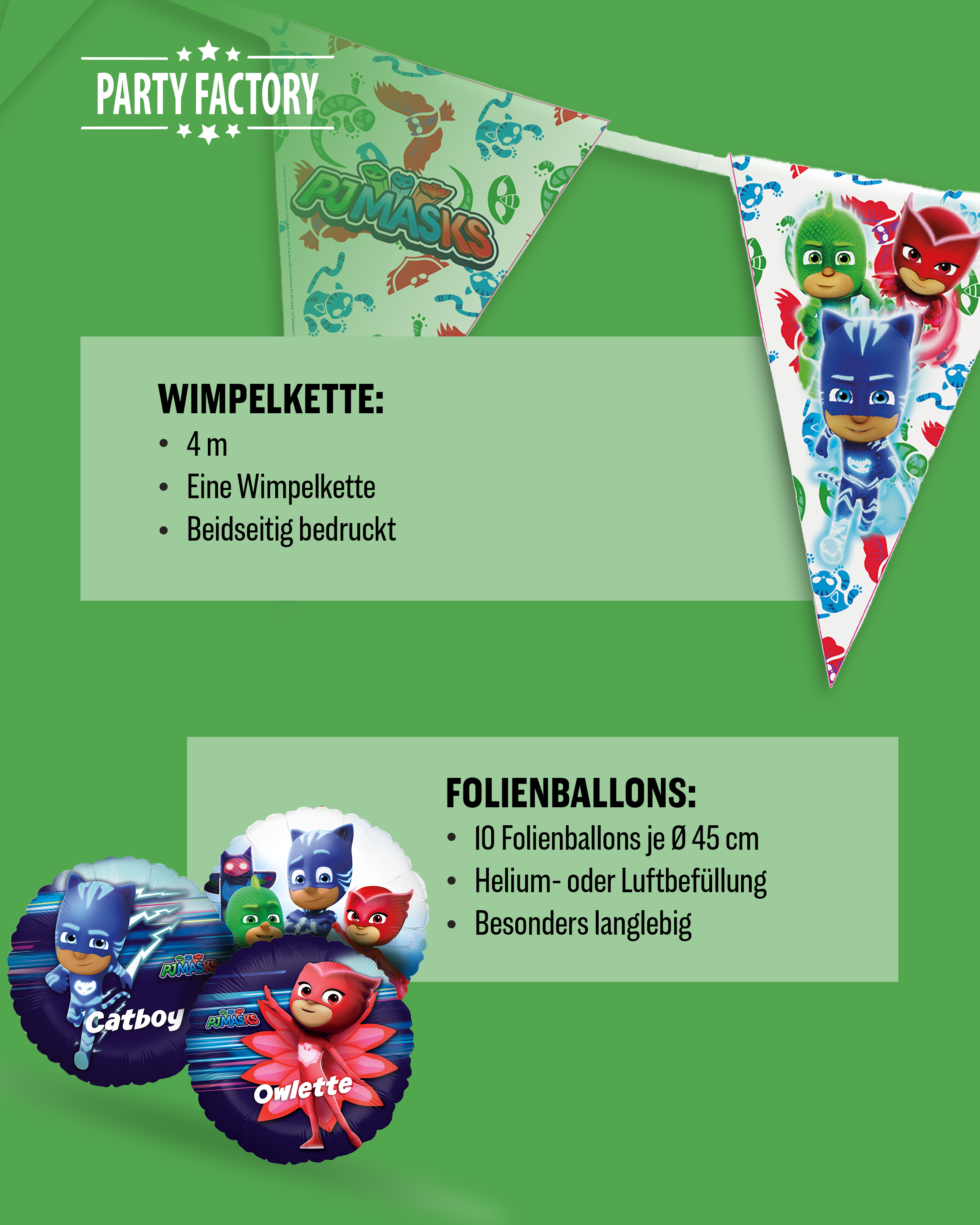 PJ Masks Party Set 47tlg mit Wimpelkette Ballons Tellern Bechern und Servietten 5