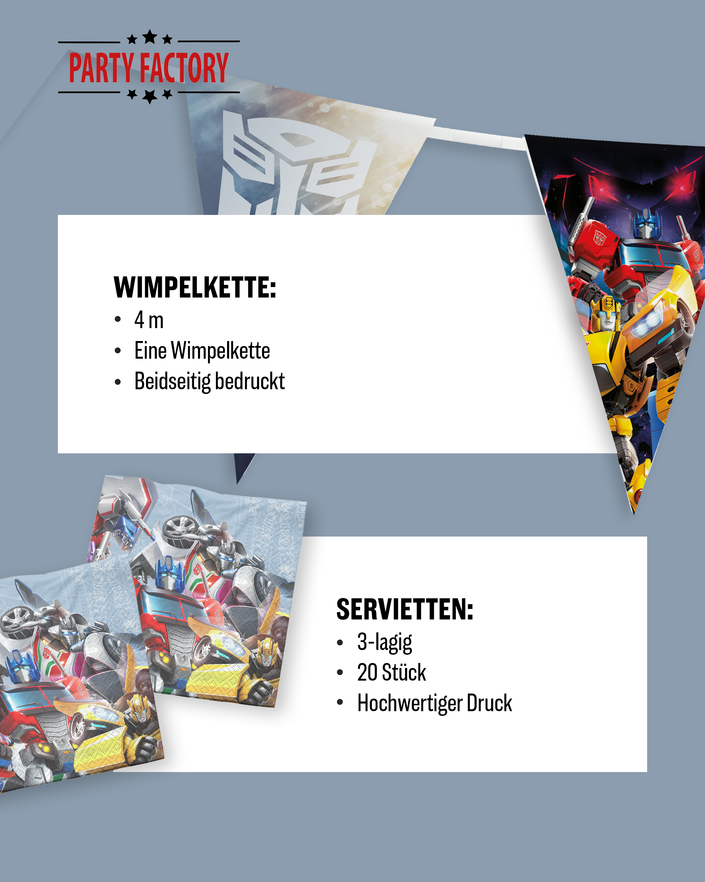 Transformers Party Set 37tlg mit Wimpelkette Tellern Bechern und Servietten 5