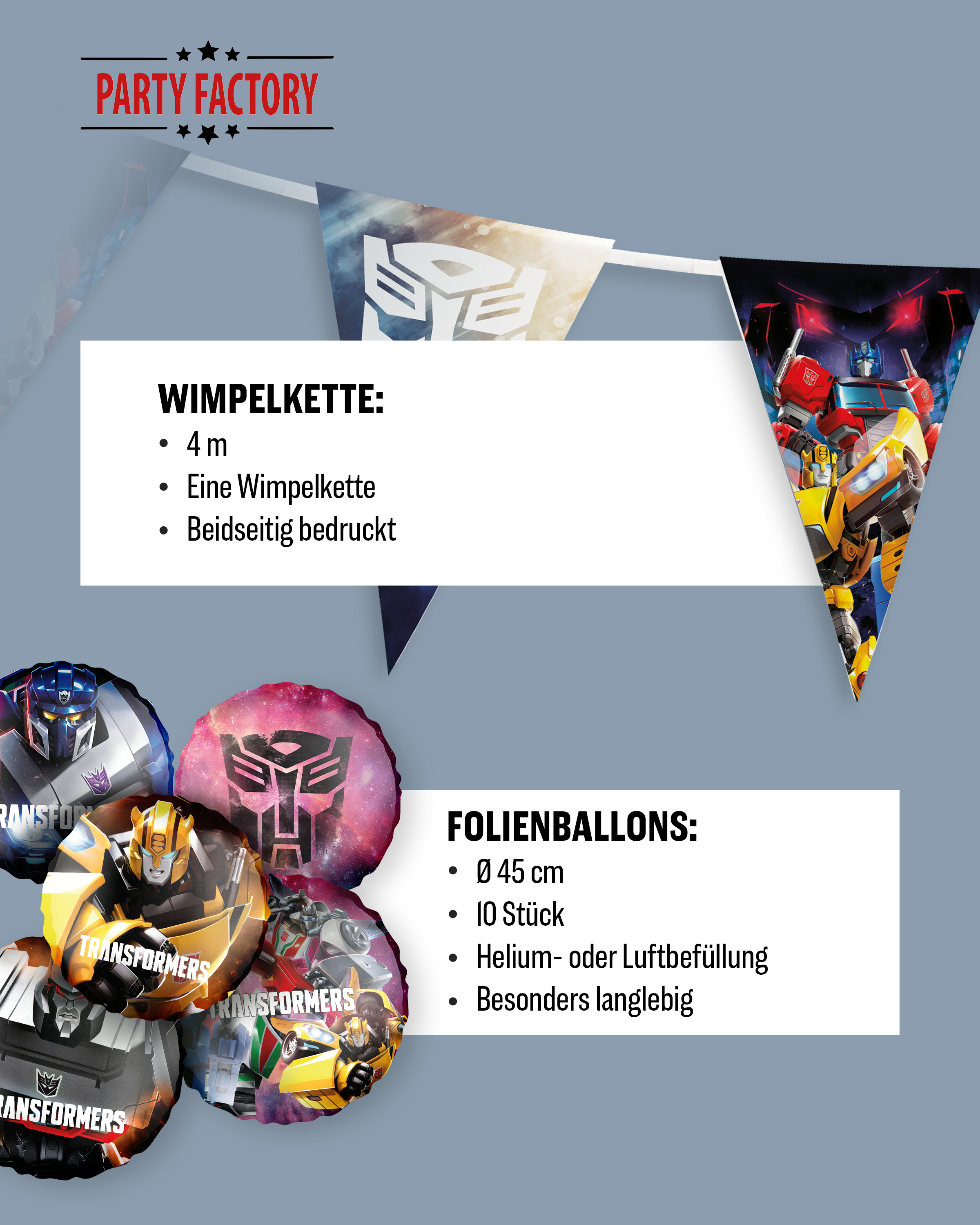 Transformers Party Set 47tlg mit Ballons Wimpel Tellern Bechern Servietten 4