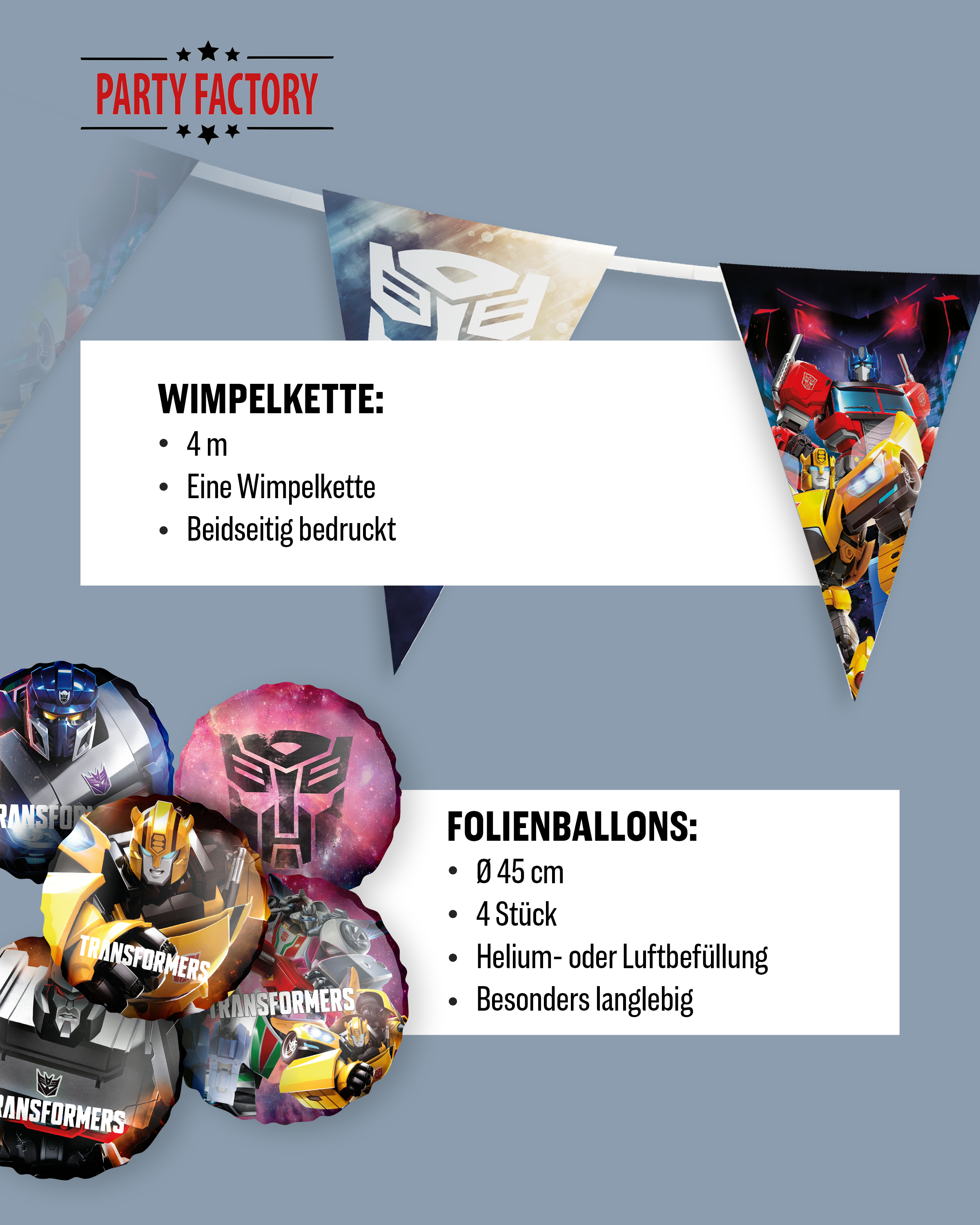 Transformers Party Set 41tlg mit Wimpel Ballons Tellern Bechern Servietten 5