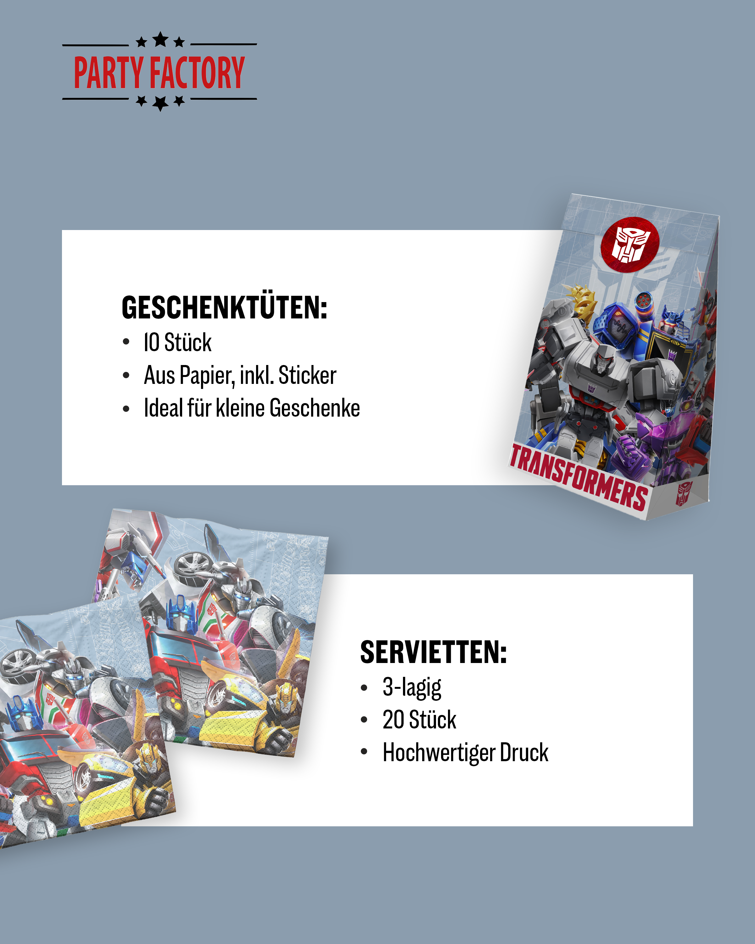Transformers Party Set 46tlg mit Geschenktüten Tellern Bechern Servietten 5