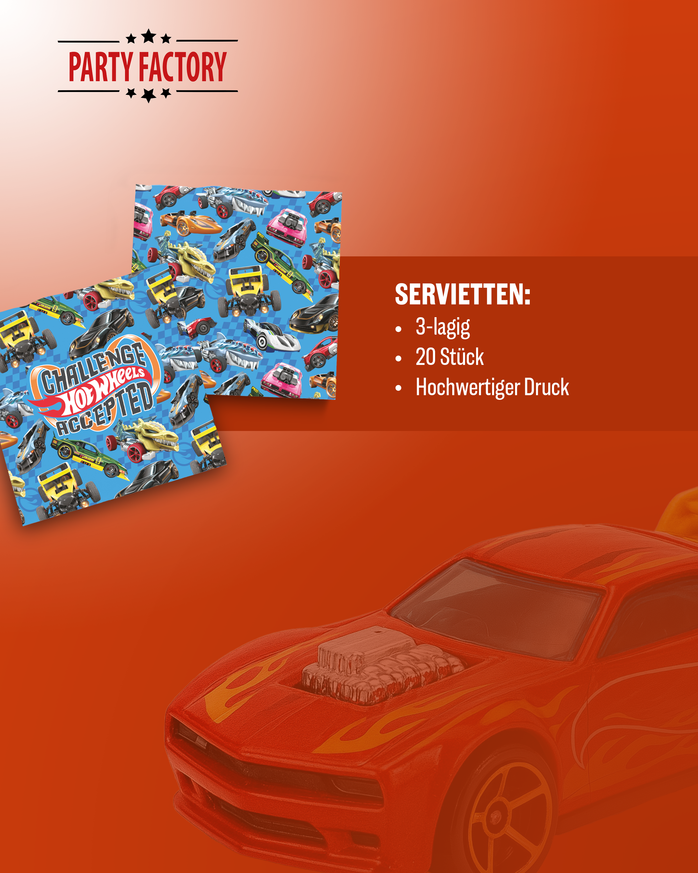 Hot Wheels 36-tlg. Party Set – Geburtstag Deko mit Bechern Tellern Servietten 5