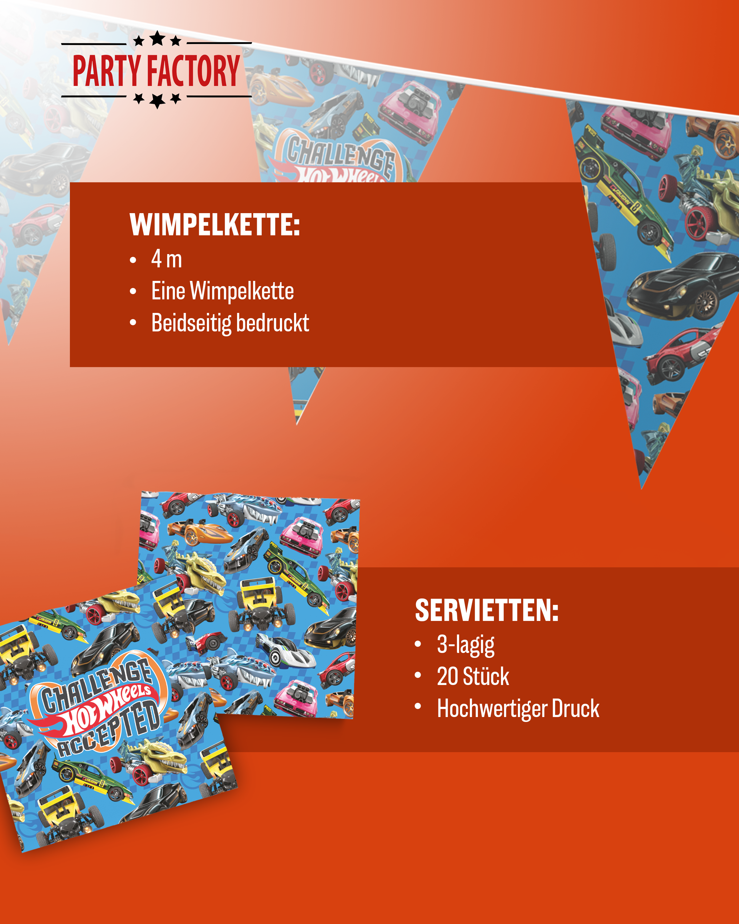 Hot Wheels 47-tlg. Party Set – Geburtstag Deko mit Bechern Tellern Tüten 5