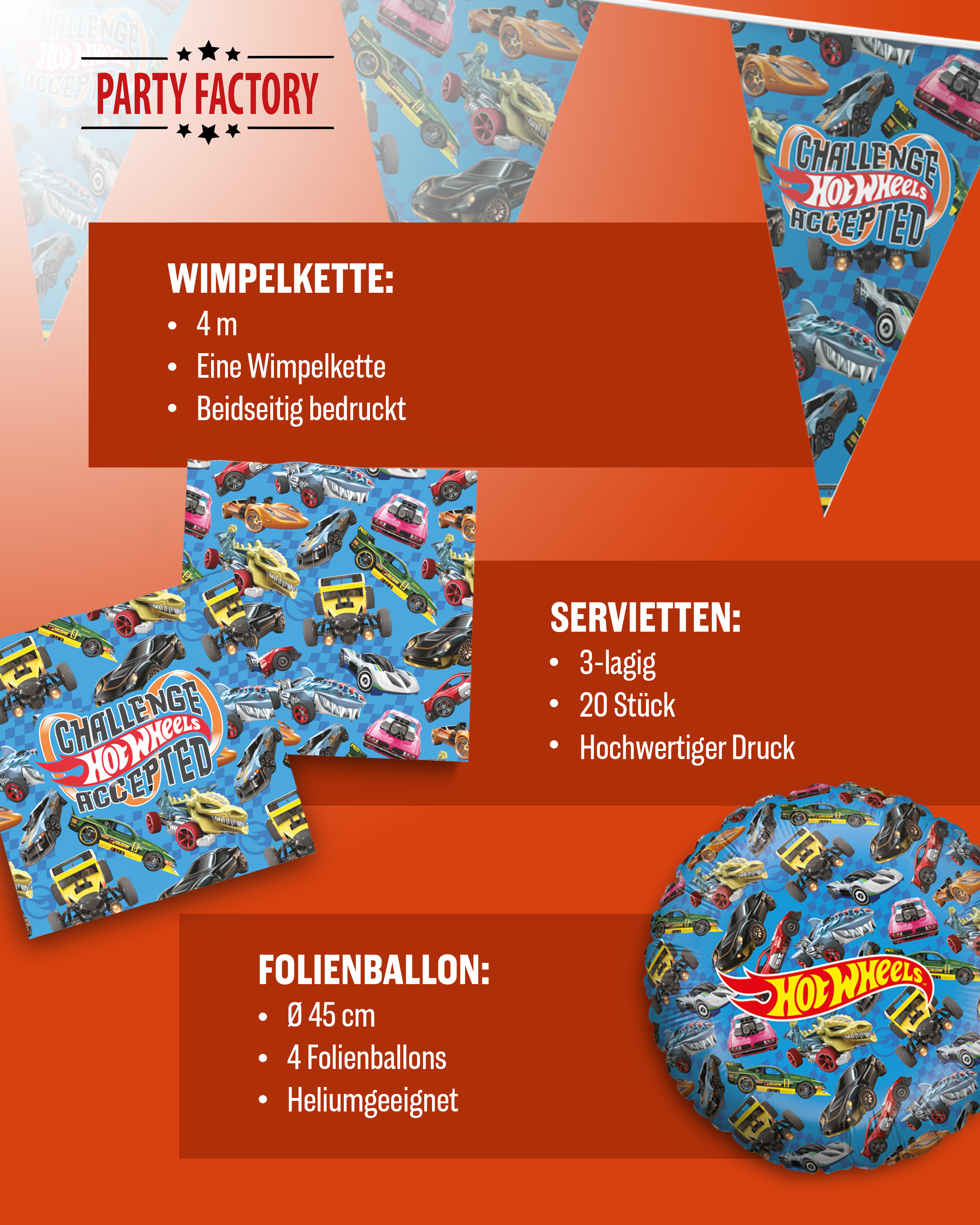 Hot Wheels 57-tlg. Party Set – Geburtstag Deko mit Folienballons Tüten 5