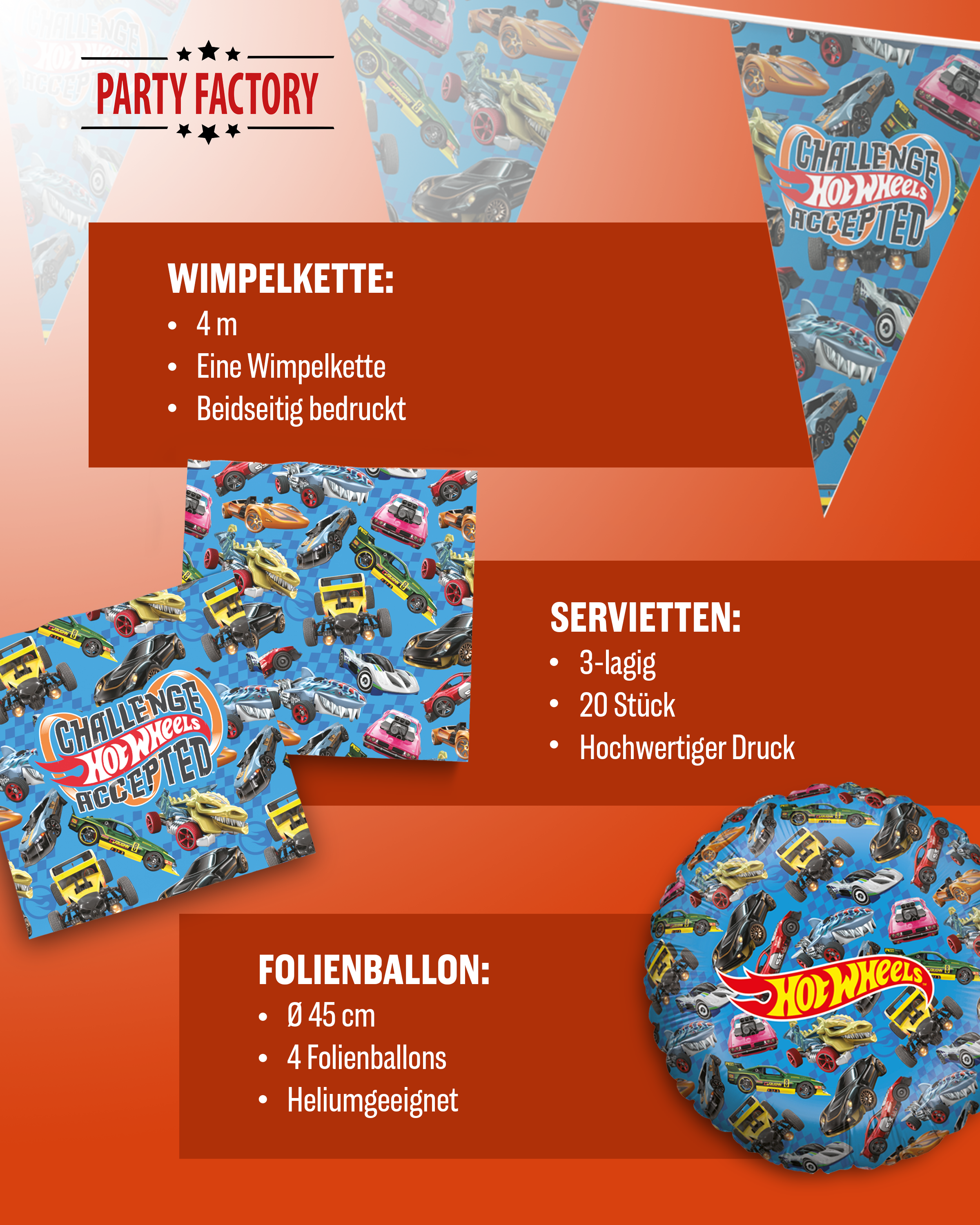 Hot Wheels 52-tlg. Party Set – Geburtstag Deko mit Folienballons Tüten 4