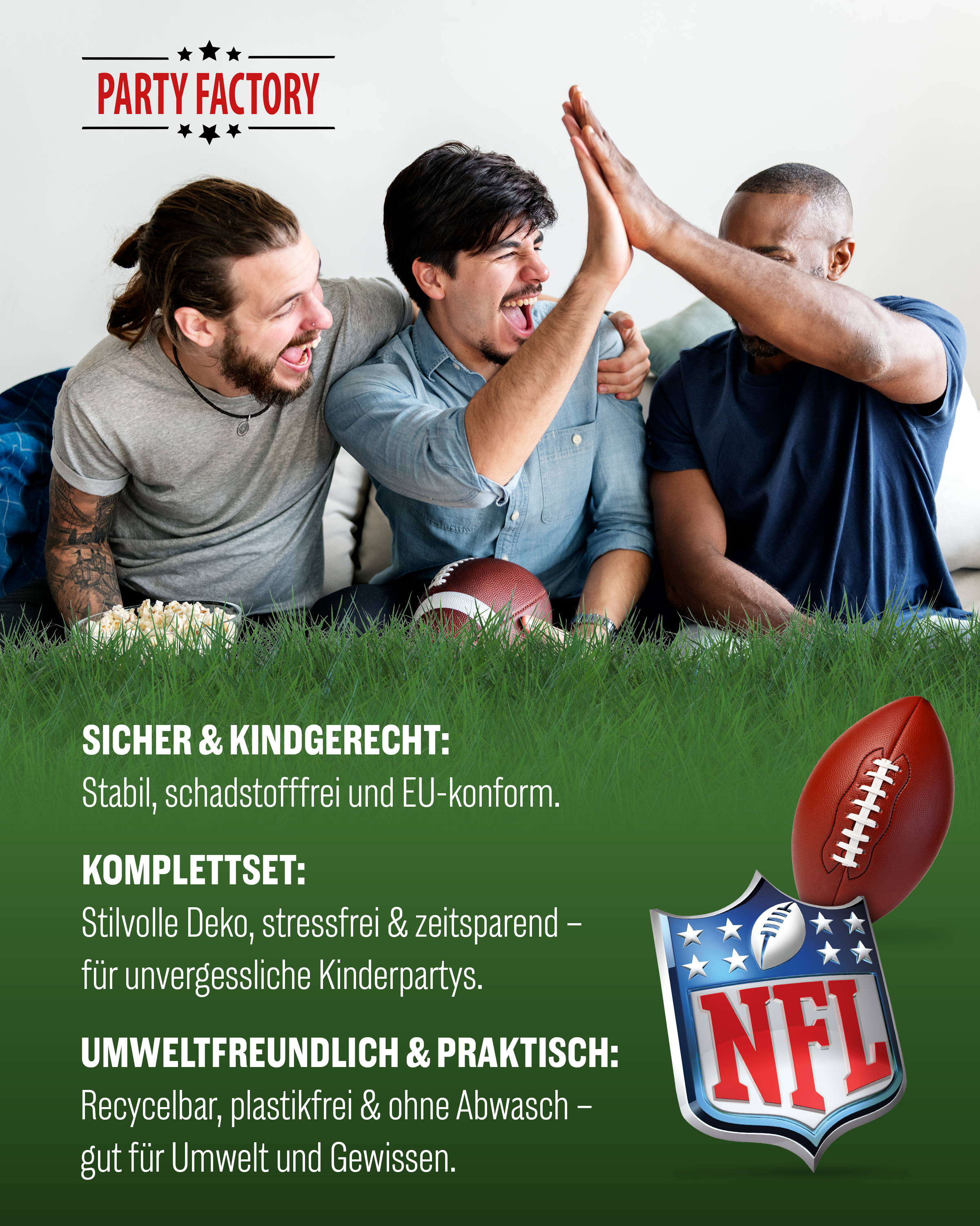 NFL Party Set Blau 66tlg mit Tellern Bechern Servietten Wimpelkette Decke 6