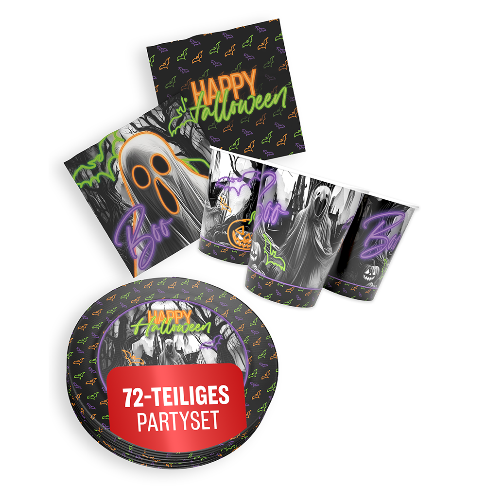 Halloween Neon Motiv 2 3-teiliges Party-Set mit 16 Papptellern, 16 Pappbechern und 40 Servietten 7