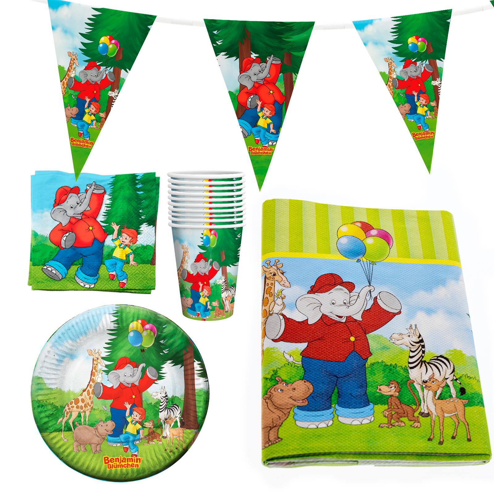 Benjamin Blümchen XL Party-Set 42-teilig Einweggeschirr mit Raumdeko