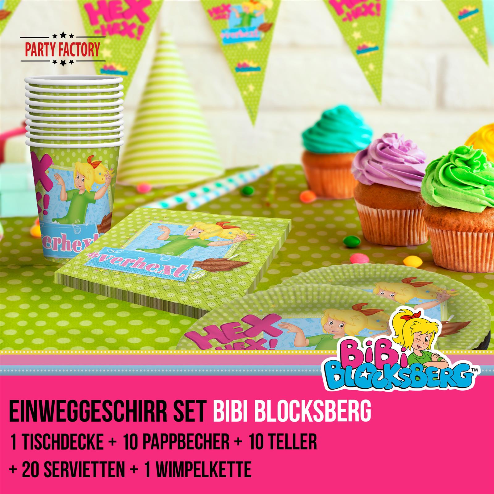 Bibi Blocksberg XL Party-Set Geschirr- Tisch- & Raumdeko 42-teilig 2