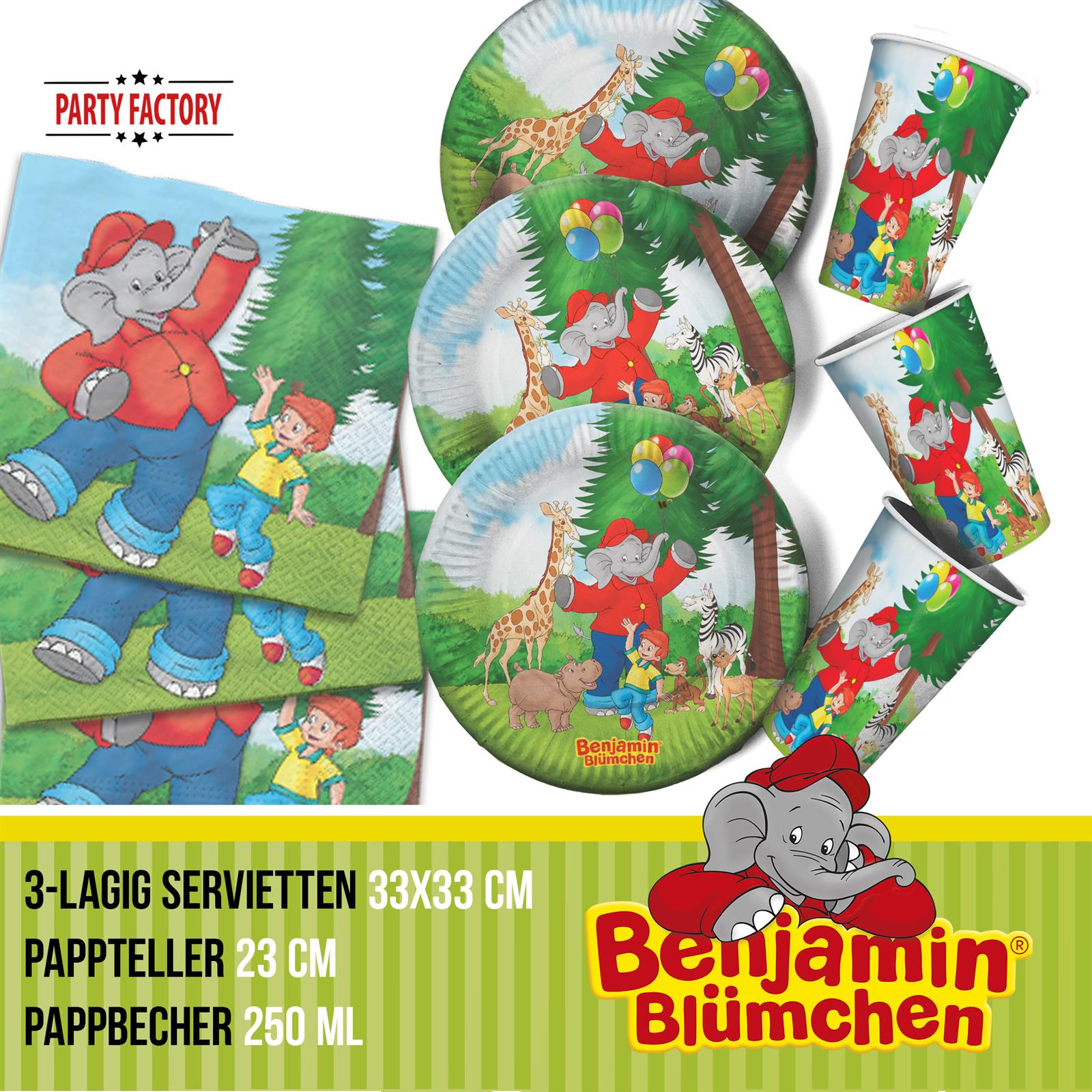 Benjamin Blümchen XL Party-Set 42-teilig Einweggeschirr mit Raumdeko 3