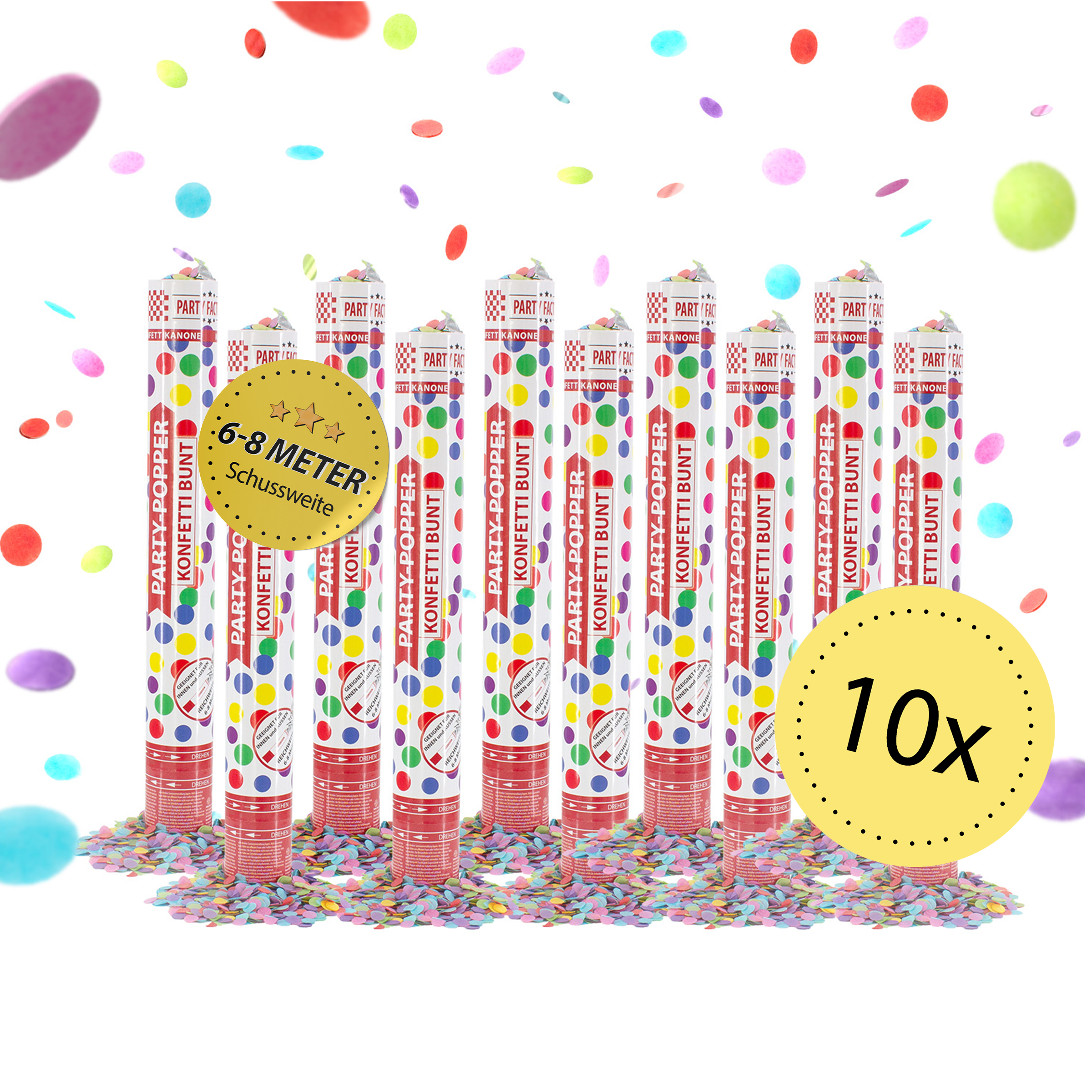 Party Popper 40cm Farbregen, 10er Set