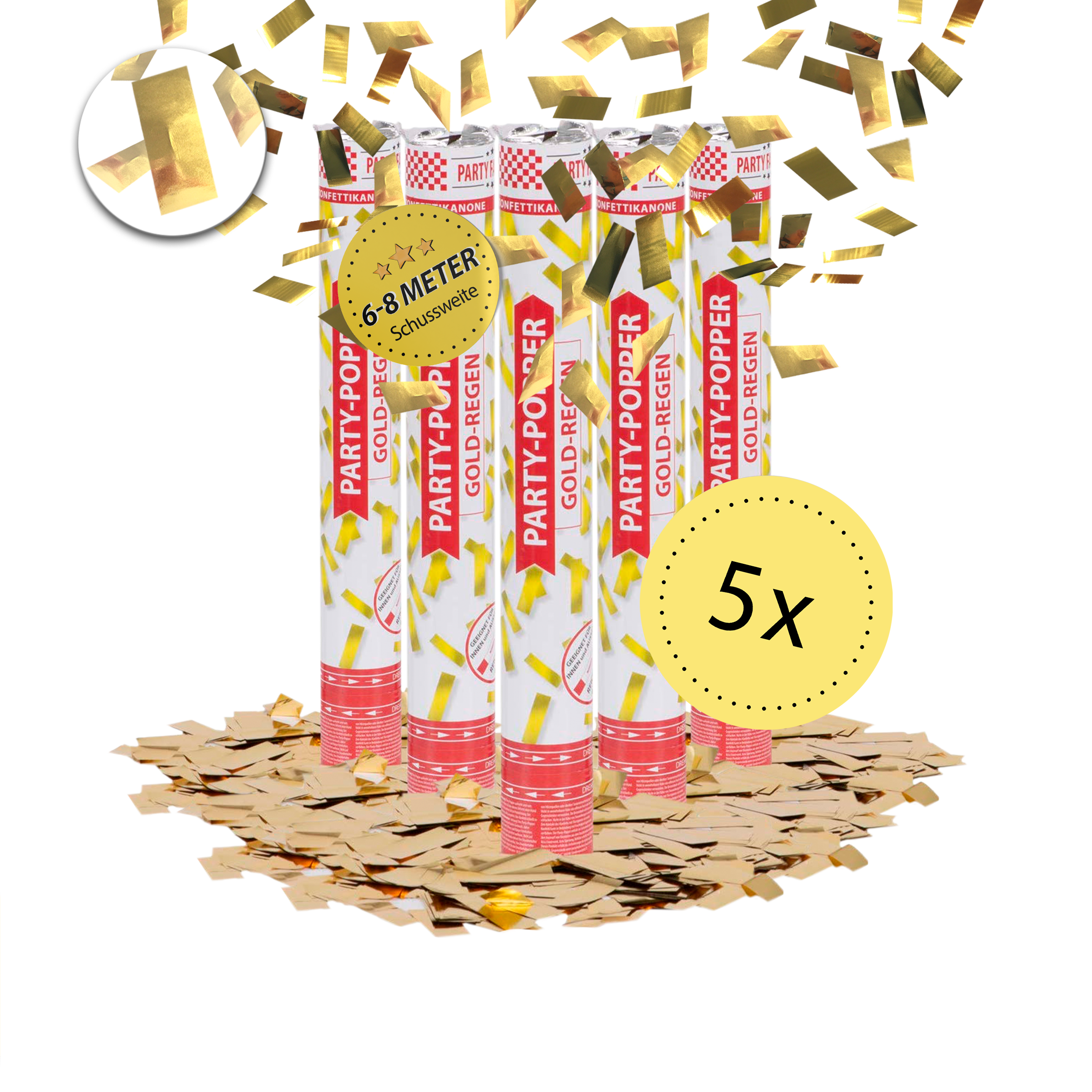 Party Popper 40 cm, Gold, 5er-Set