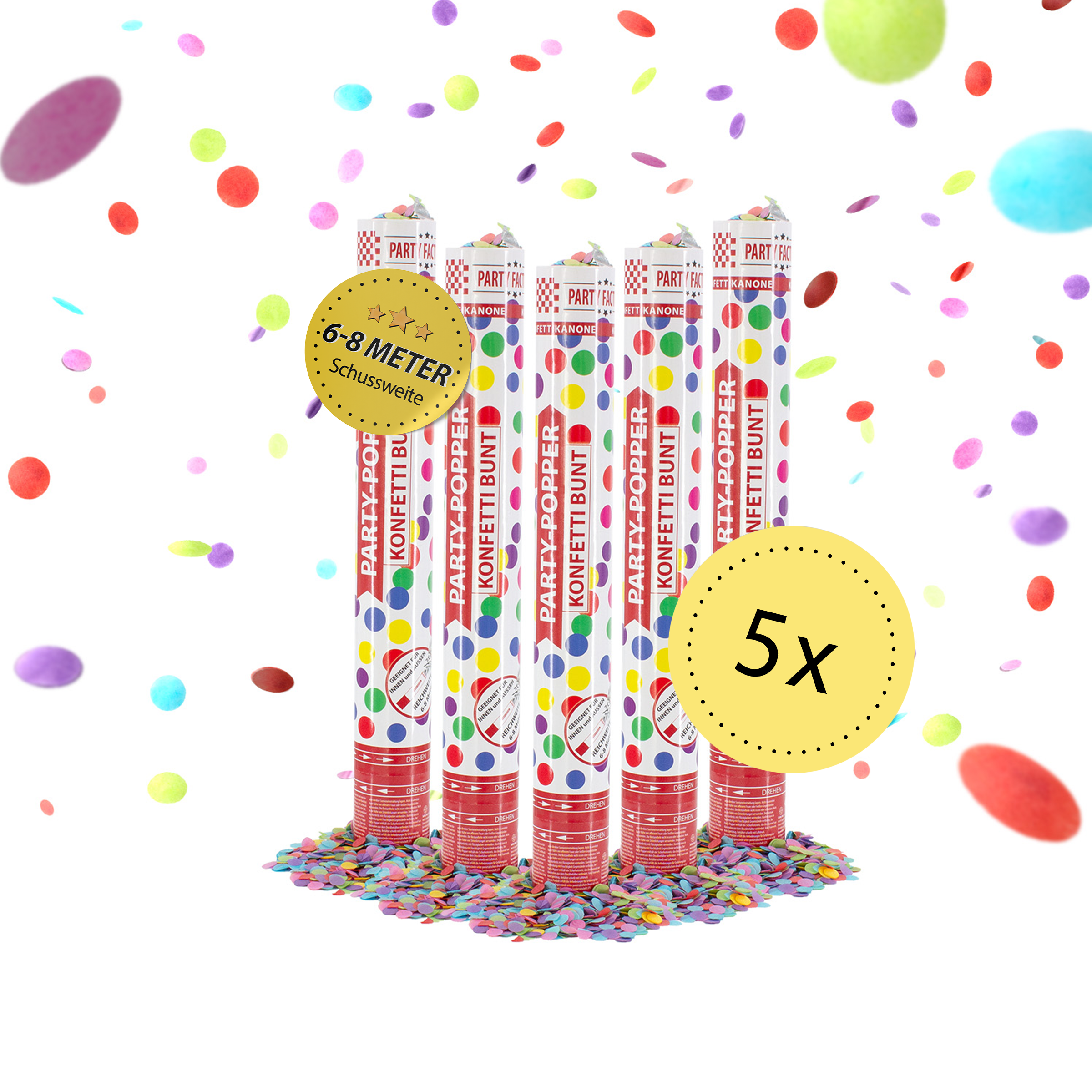 Party Popper 40cm, Farbregen, 5er Set