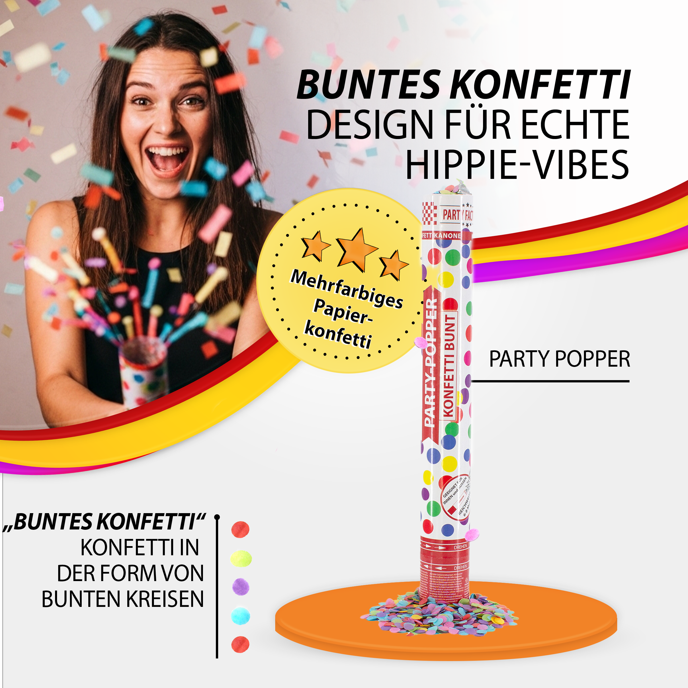 Party Popper 40cm, Farbregen, 5er Set 3