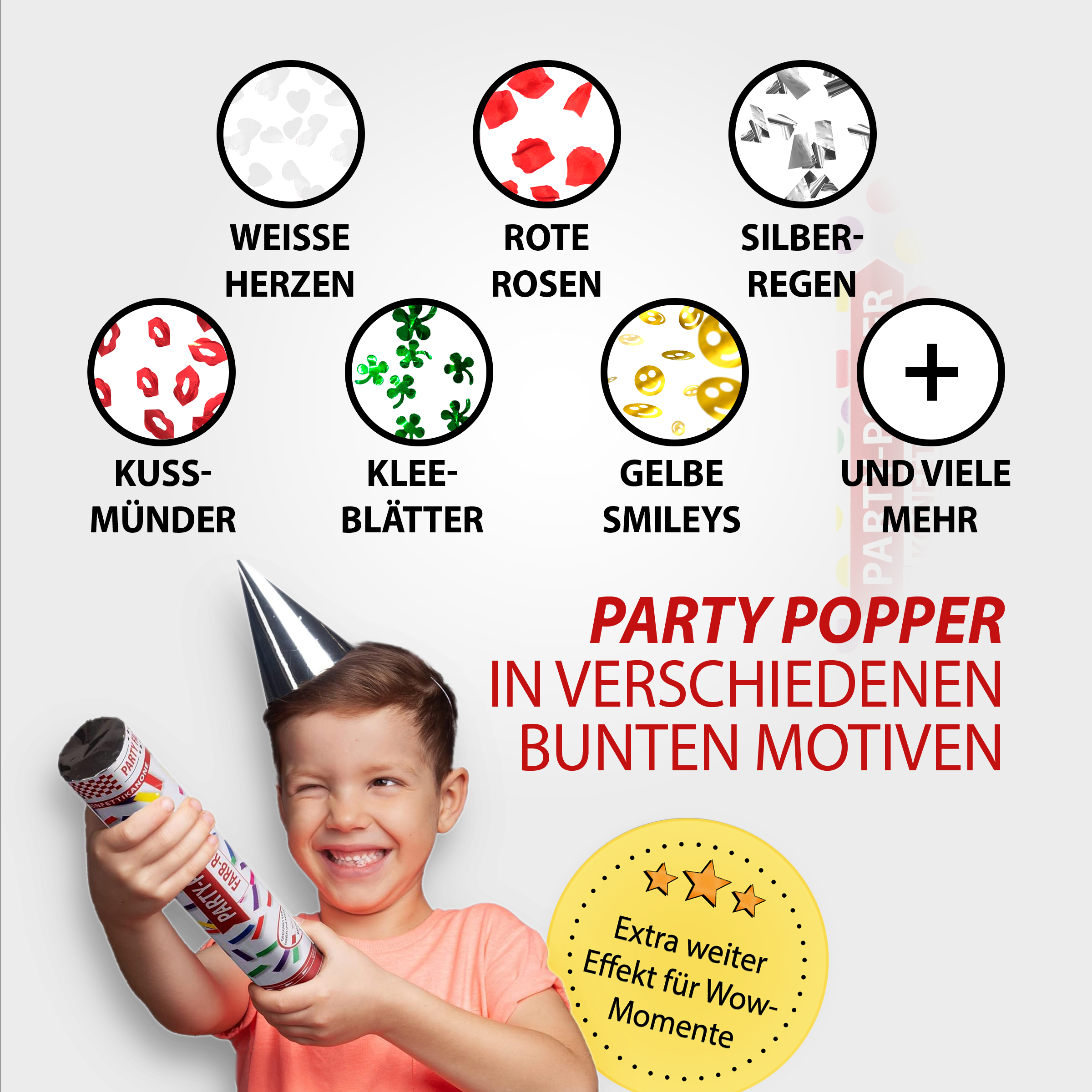 Party Popper 40cm, Farbregen, 5er Set 5
