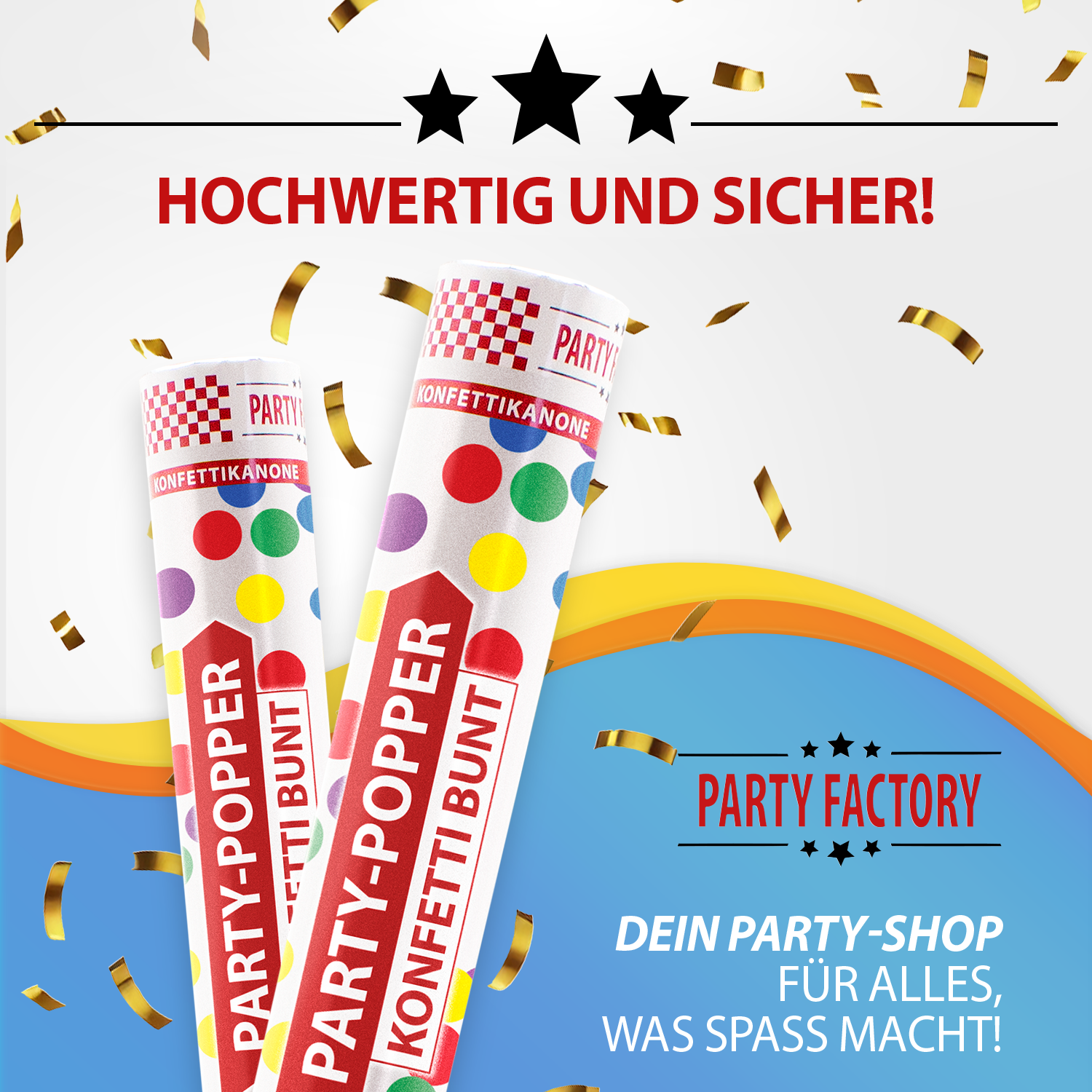 Party Popper 40cm, Farbregen, 5er Set 7