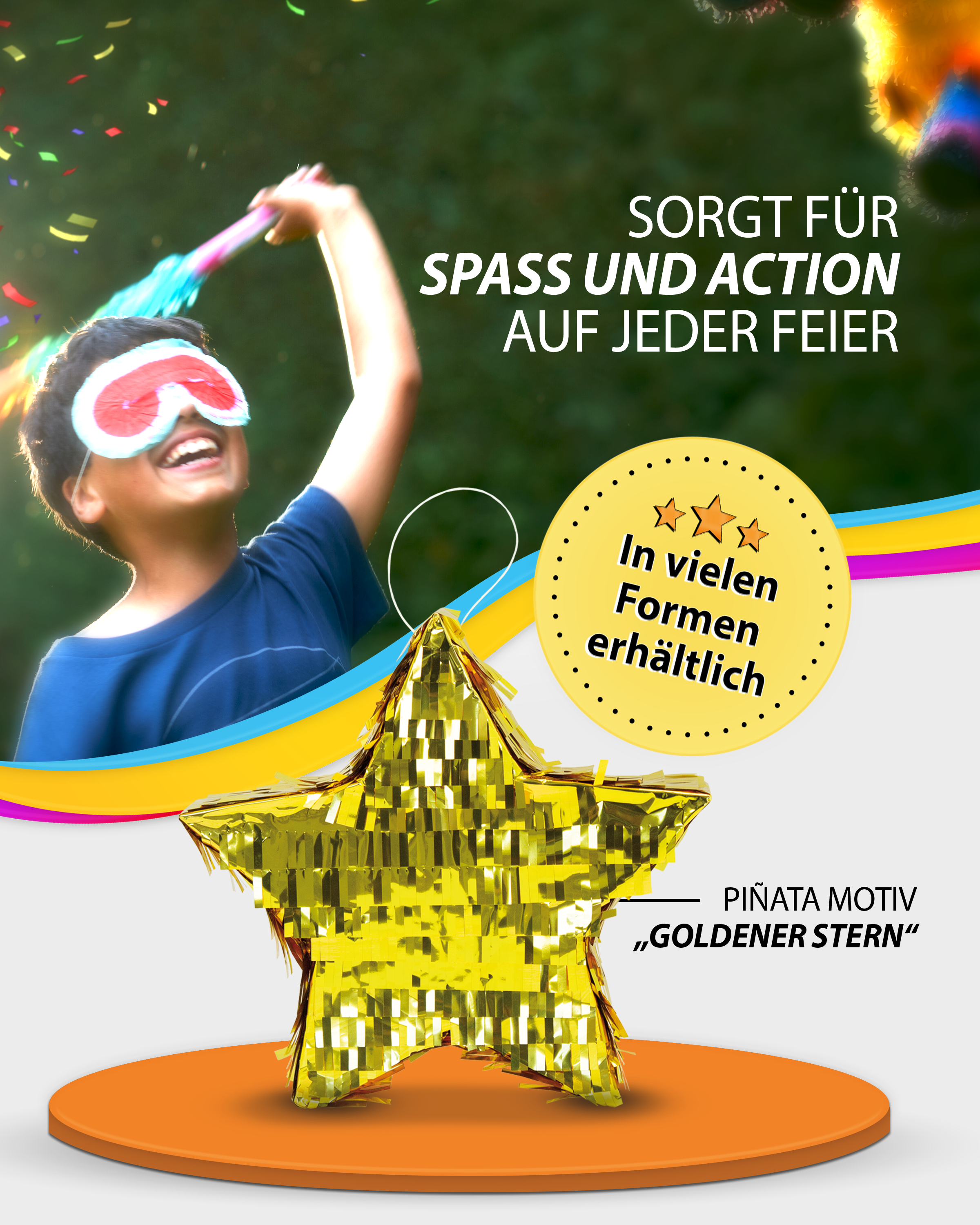 Pinata Stern in Gold 30 x 30 cm Partyspiele Kinder Geburtstag Deko Dekoration 4