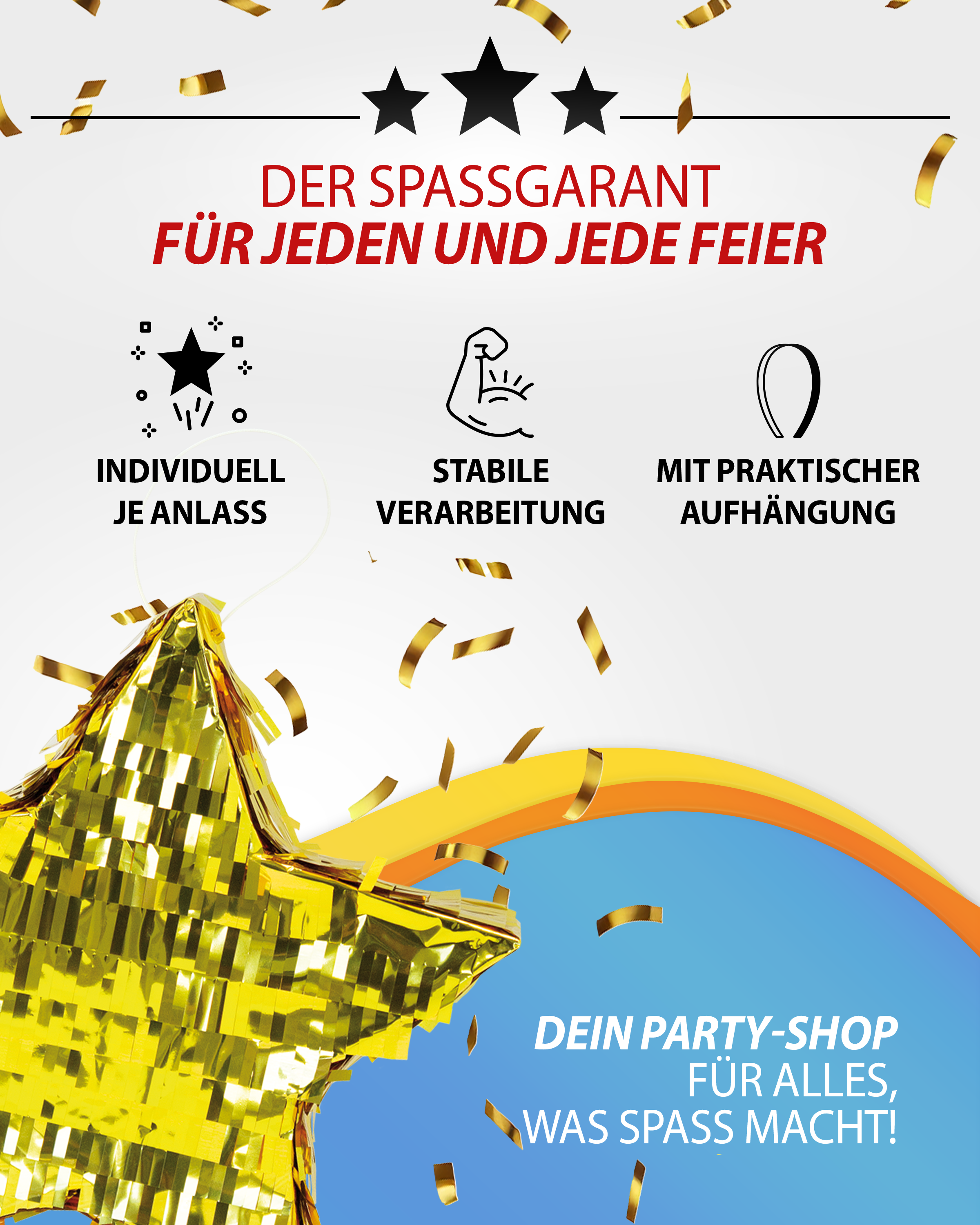 Pinata Stern in Gold 30 x 30 cm Partyspiele Kinder Geburtstag Deko Dekoration 8