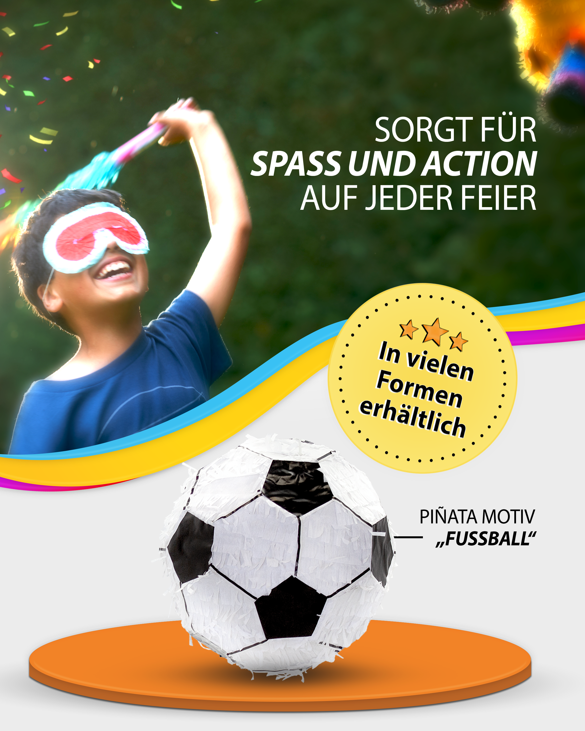 Pinata Fußball schwarz weiß 27cm Durchmesser Partyspiele Kinder Geburtstag Deko 4
