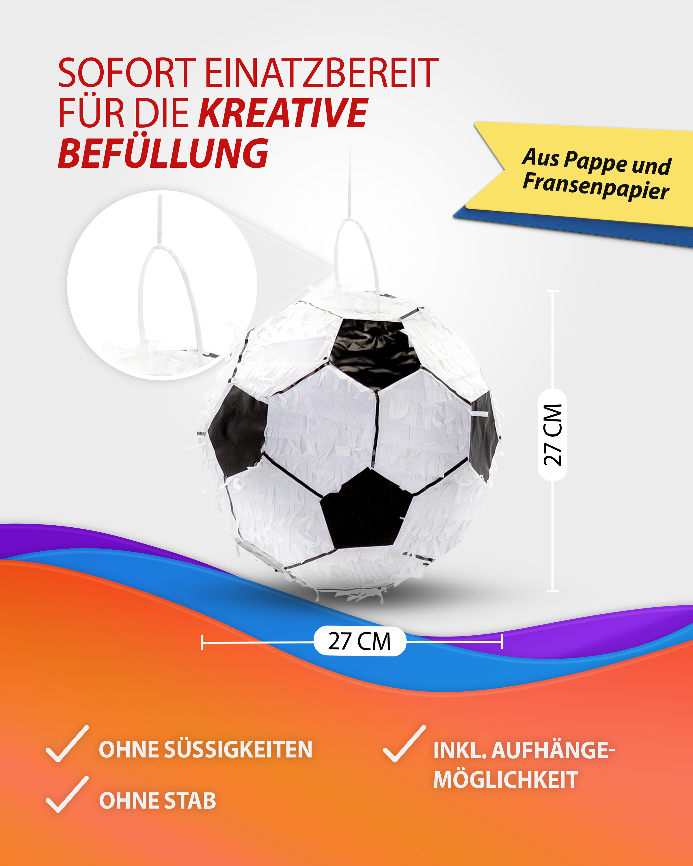 Pinata Fußball schwarz weiß 27cm Durchmesser Partyspiele Kinder Geburtstag Deko 5