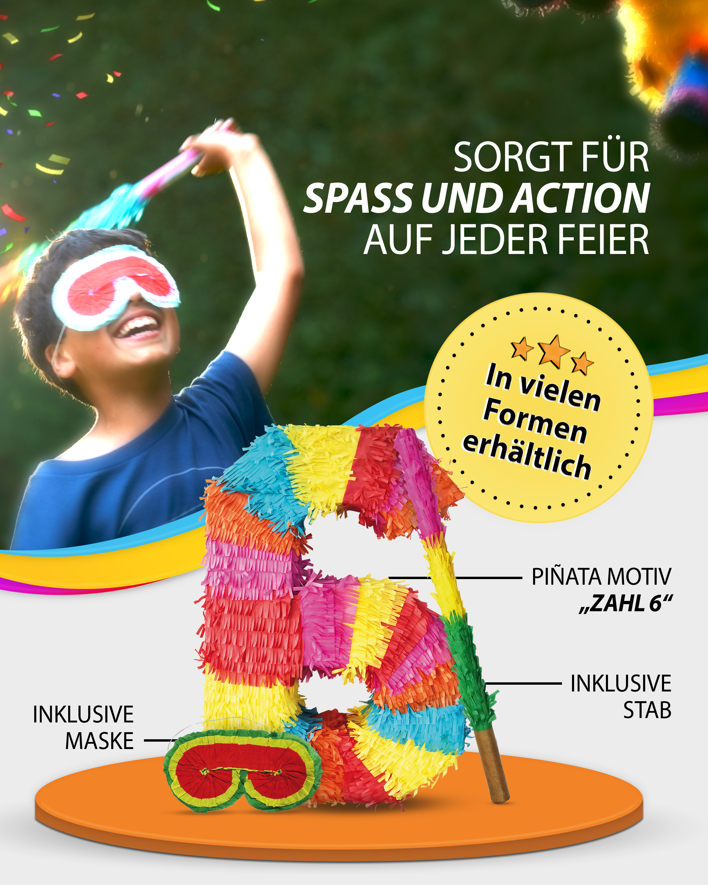 Pinata 6 Stab und Maske Geburtstag, Dekoration 4