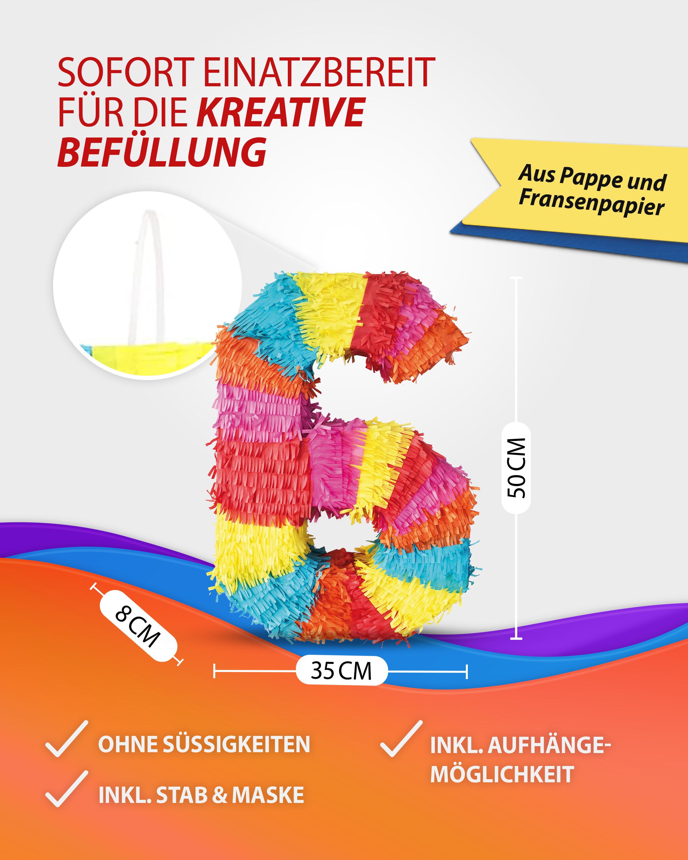 Pinata 6 Stab und Maske Geburtstag, Dekoration 5