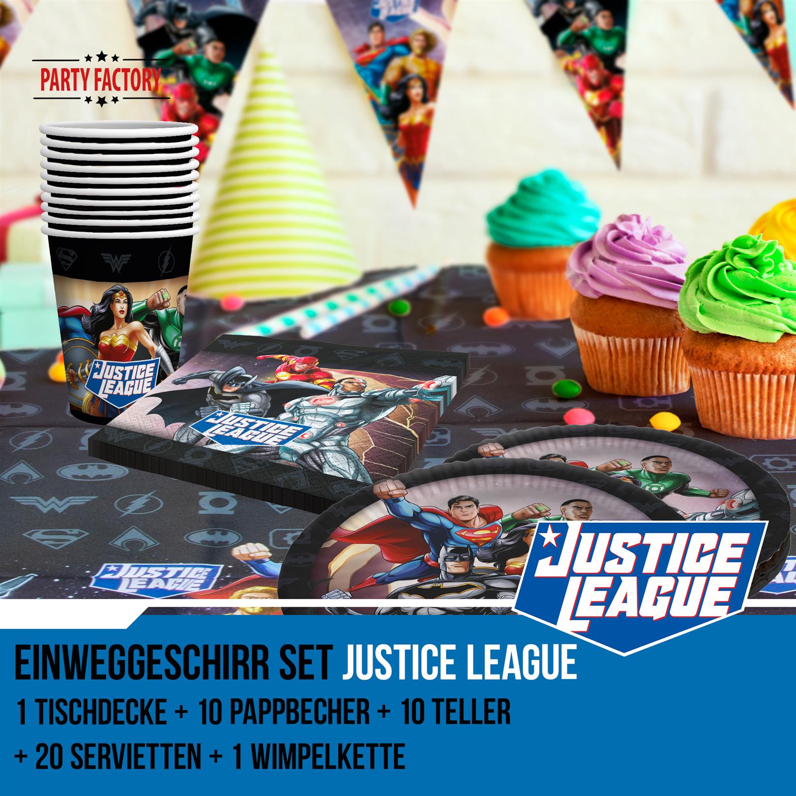 Justice League Party-Set Einweggeschirr Dekoration für den Tisch & Raum 42-teilig 2