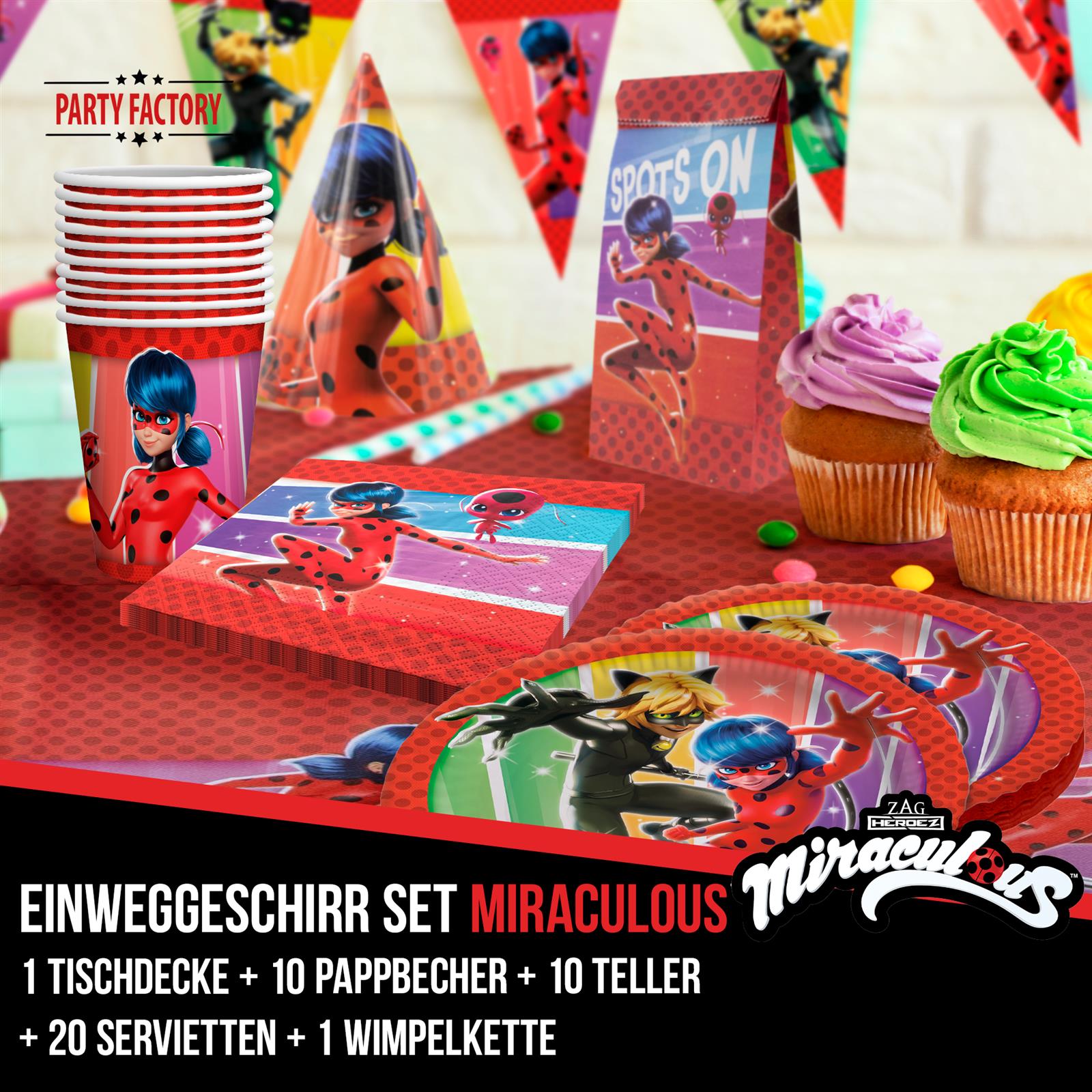 Miraculous XL Party-Set Einweggeschirr Tisch- und Raumdeko 42-teilig 2