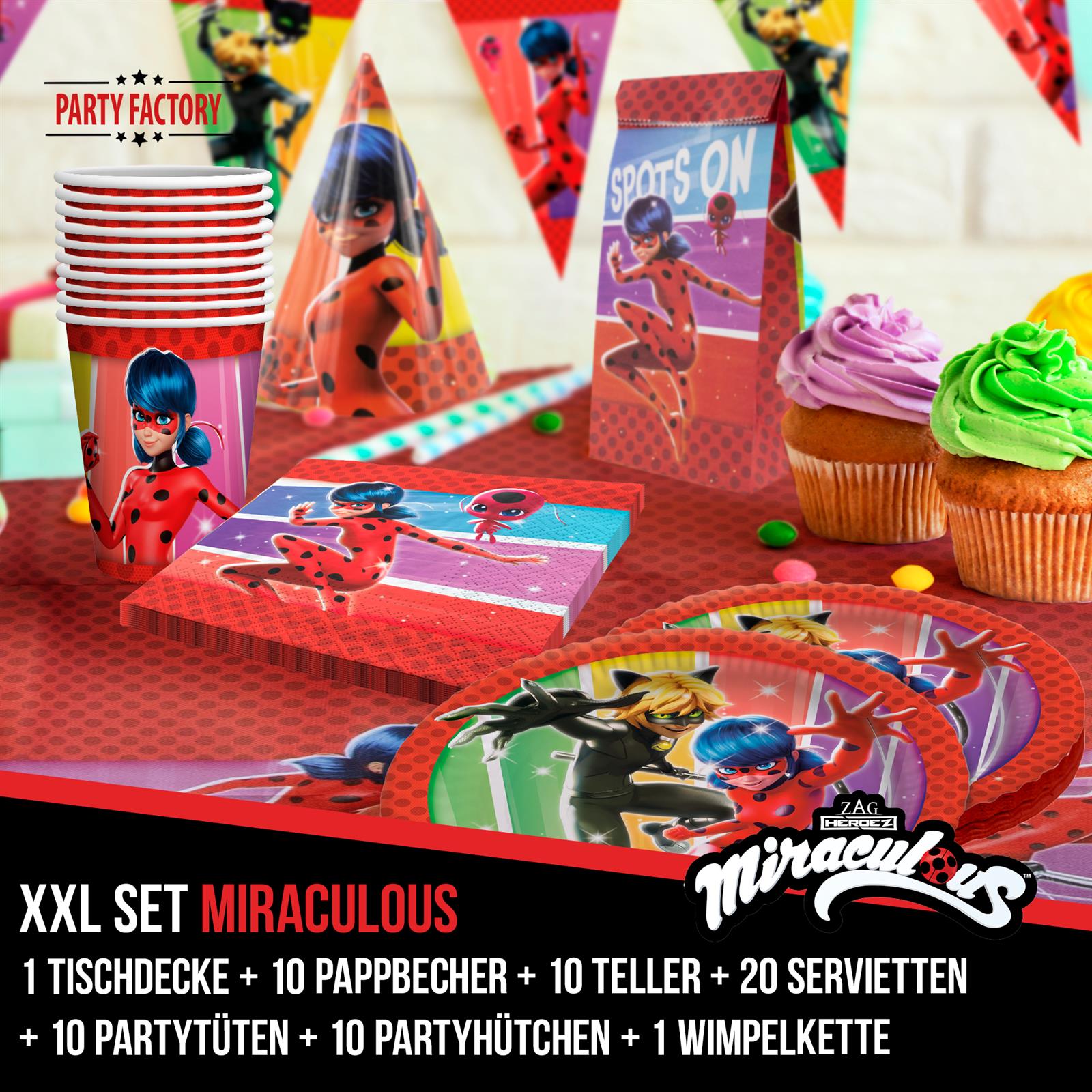 Miraculous XXL-Set Partydeko Dekoration für den Geburtstagstisch & Raum 62-teilig 2