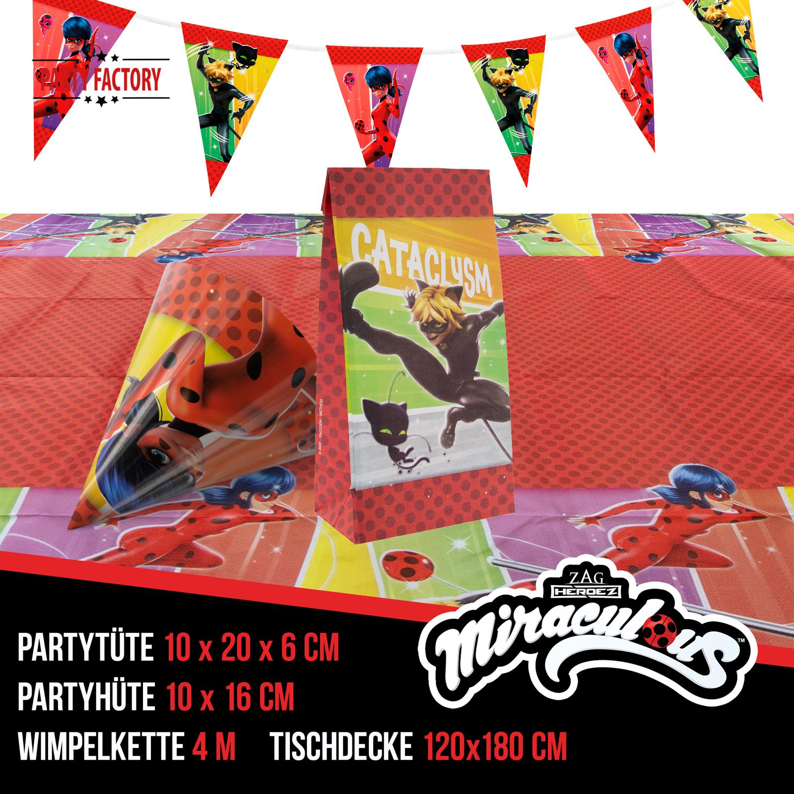 Miraculous XXL-Set Partydeko Dekoration für den Geburtstagstisch & Raum 62-teilig 4