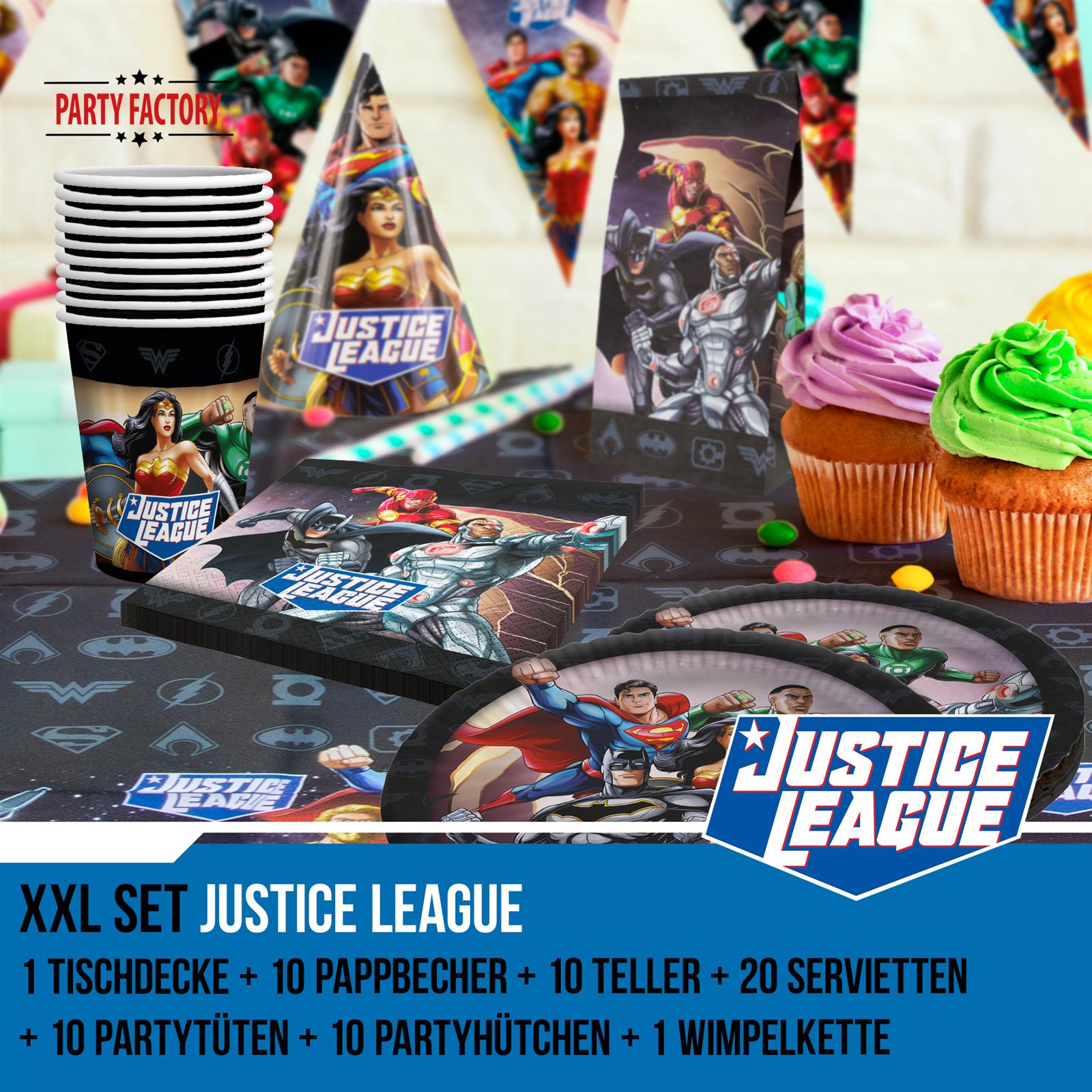 Justice League XXL-Set Partydeko Geschirr Raum- und Tischdekoration 62-teilig 2