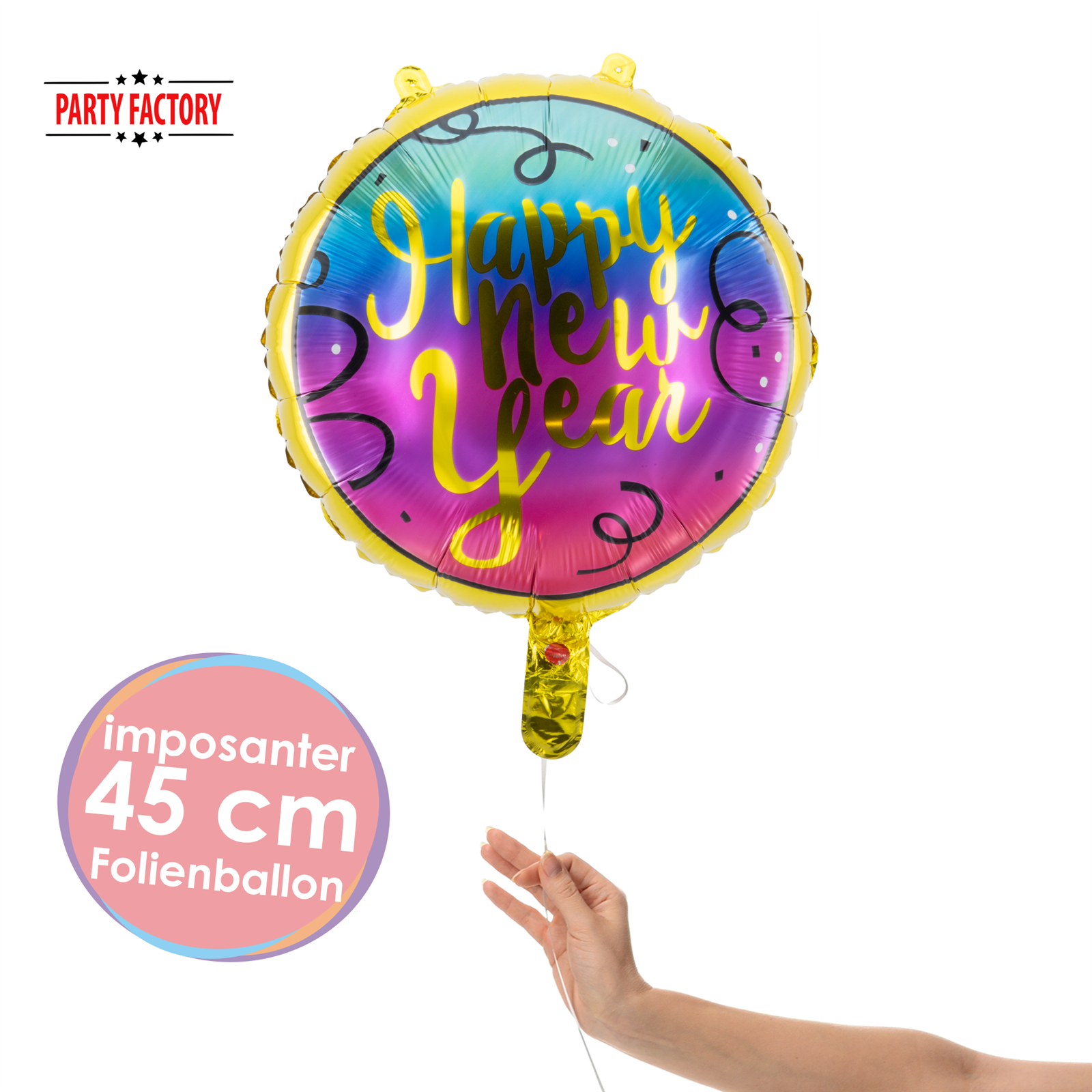 Folienballon Happy New Year Rund Bunt 45cm – Silvester Party Ballon Deko 2